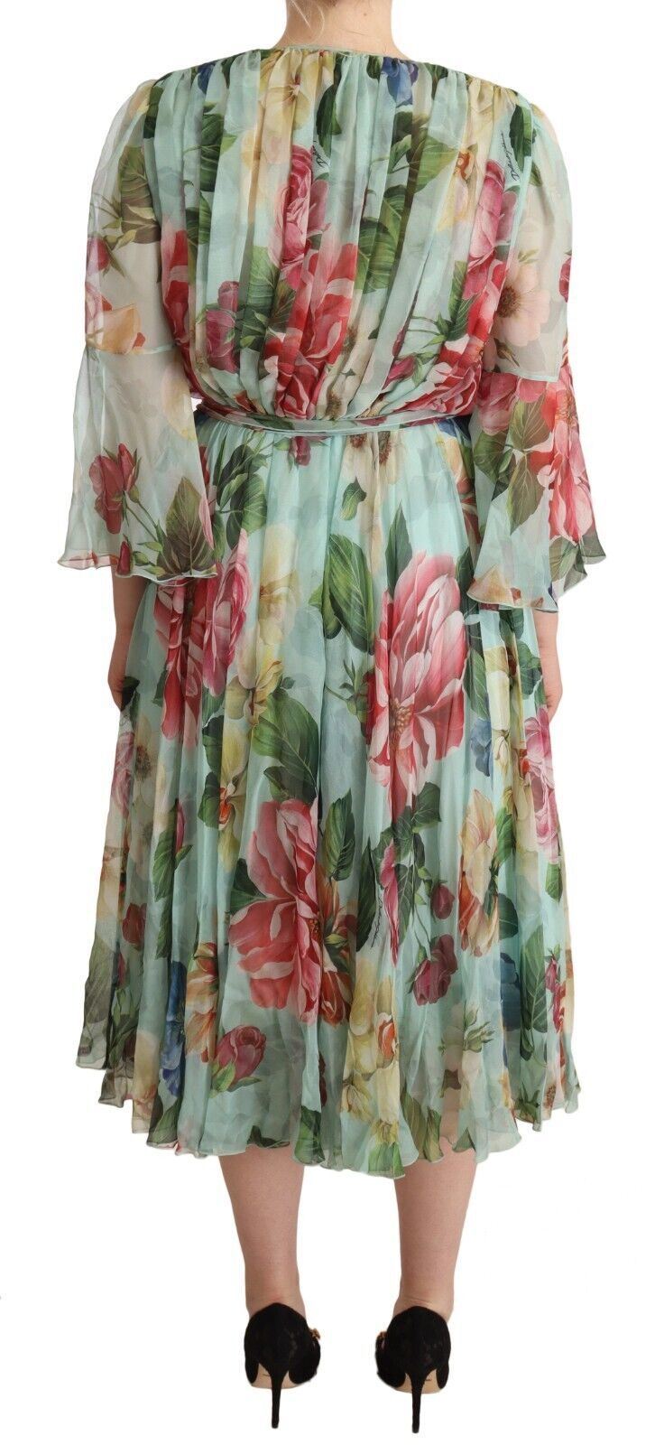 Rochie midi elegantă din mătase verde cu imprimeu floral Dolce & Gabbana