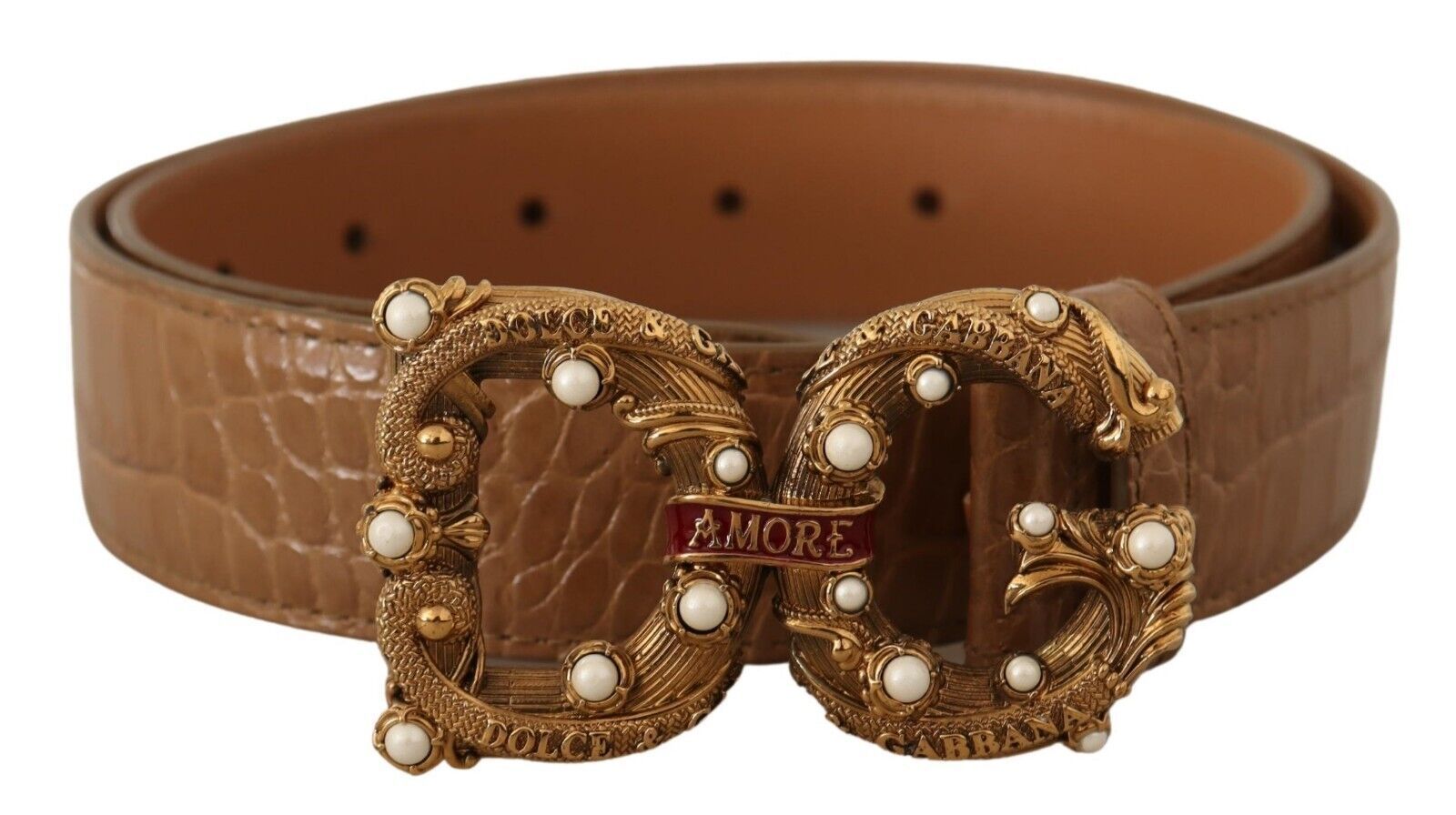 Dolce & Gabbana Eleganter Amore-Gürtel aus Kroko-Leder mit Perlen