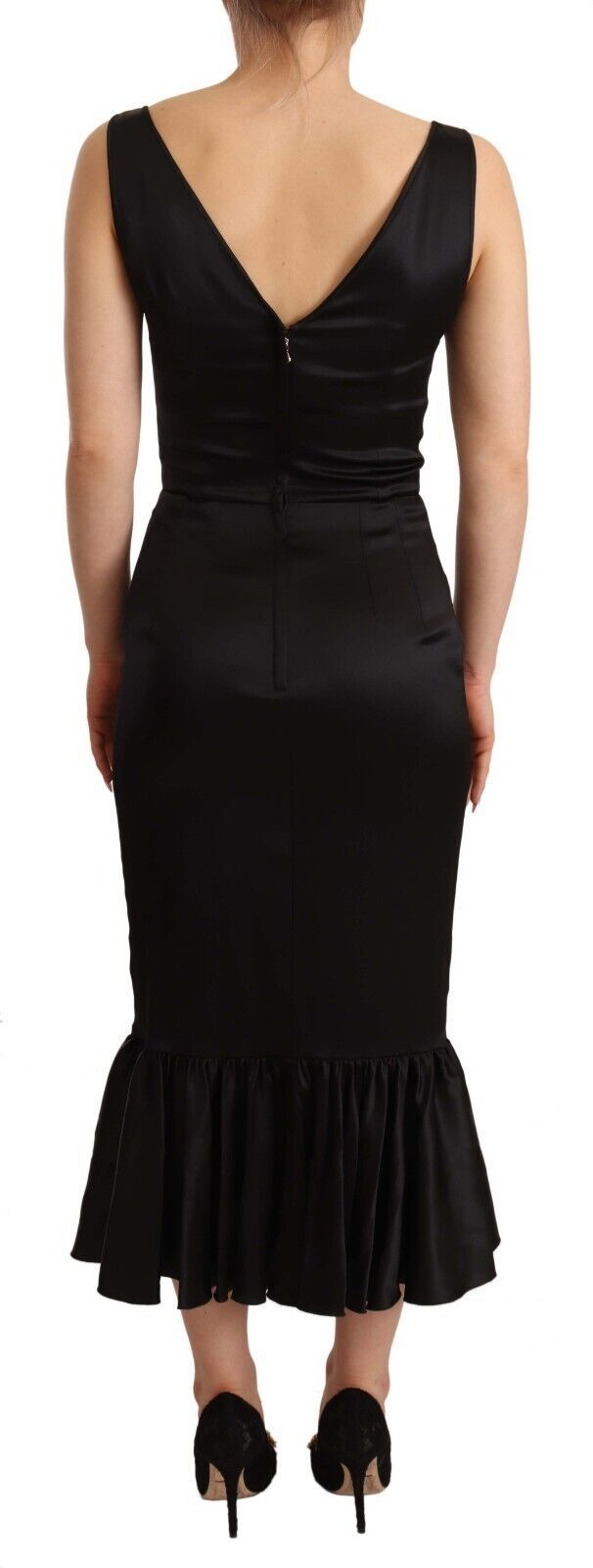 Rochie midi elegantă din mătase neagră Dolce & Gabbana