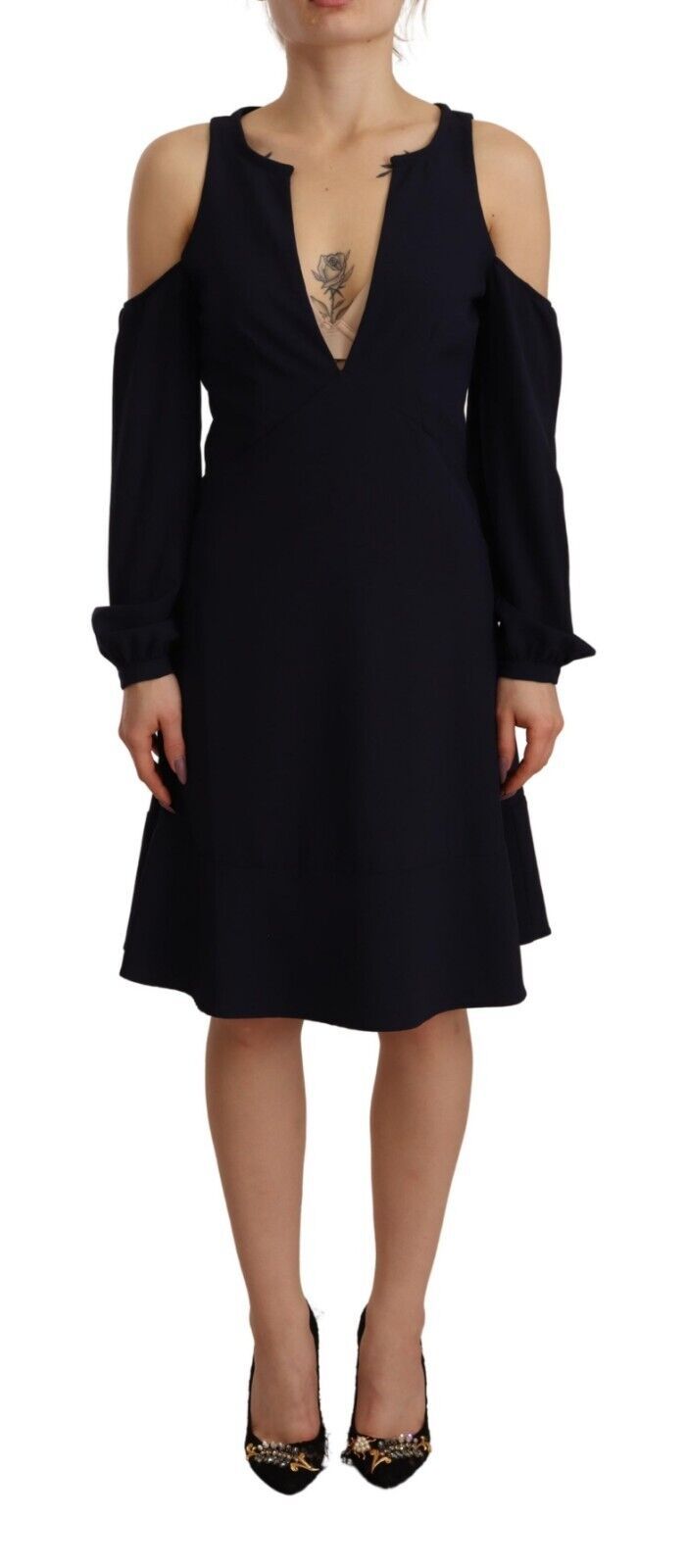 Twinset – Schickes schwarzes A-Linien-Kleid mit offener Schulter