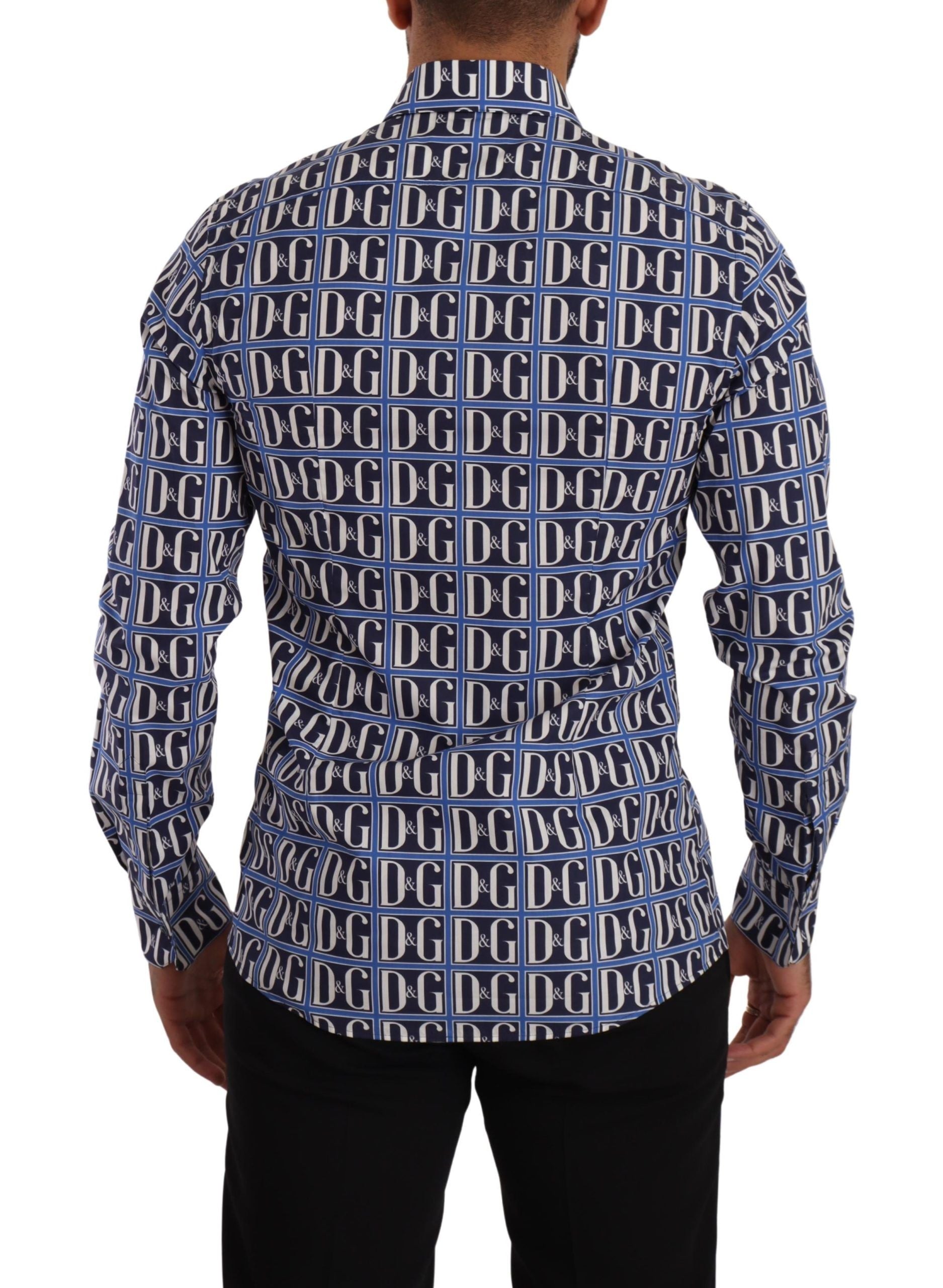 Dolce & Gabbana Slim Fit Baumwollhemd in Blau mit Logo