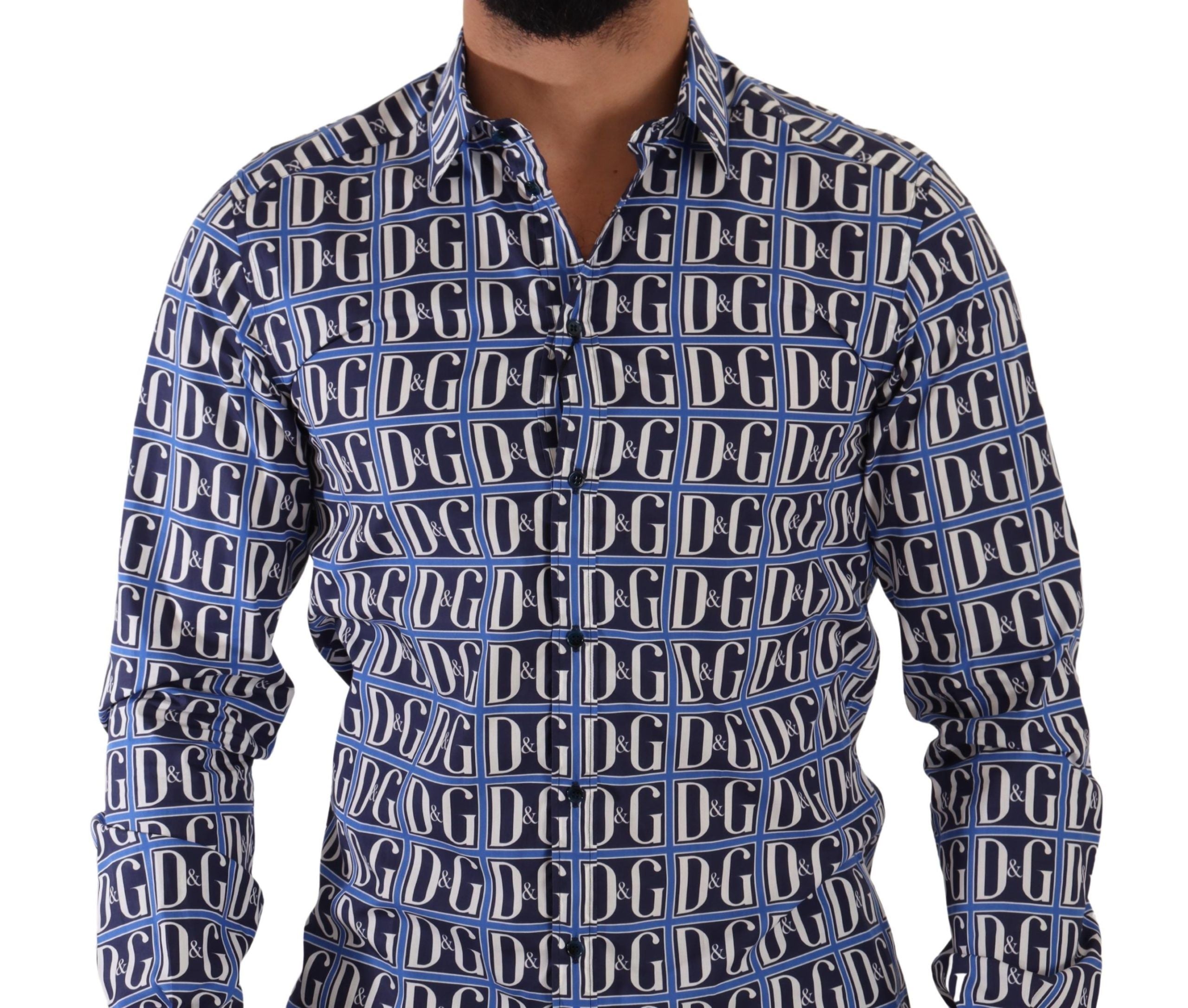 Dolce & Gabbana Slim Fit Baumwollhemd in Blau mit Logo