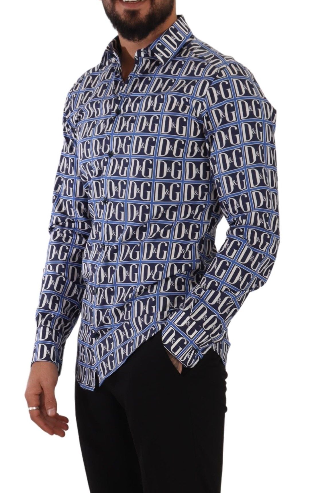 Dolce & Gabbana Slim Fit Baumwollhemd in Blau mit Logo
