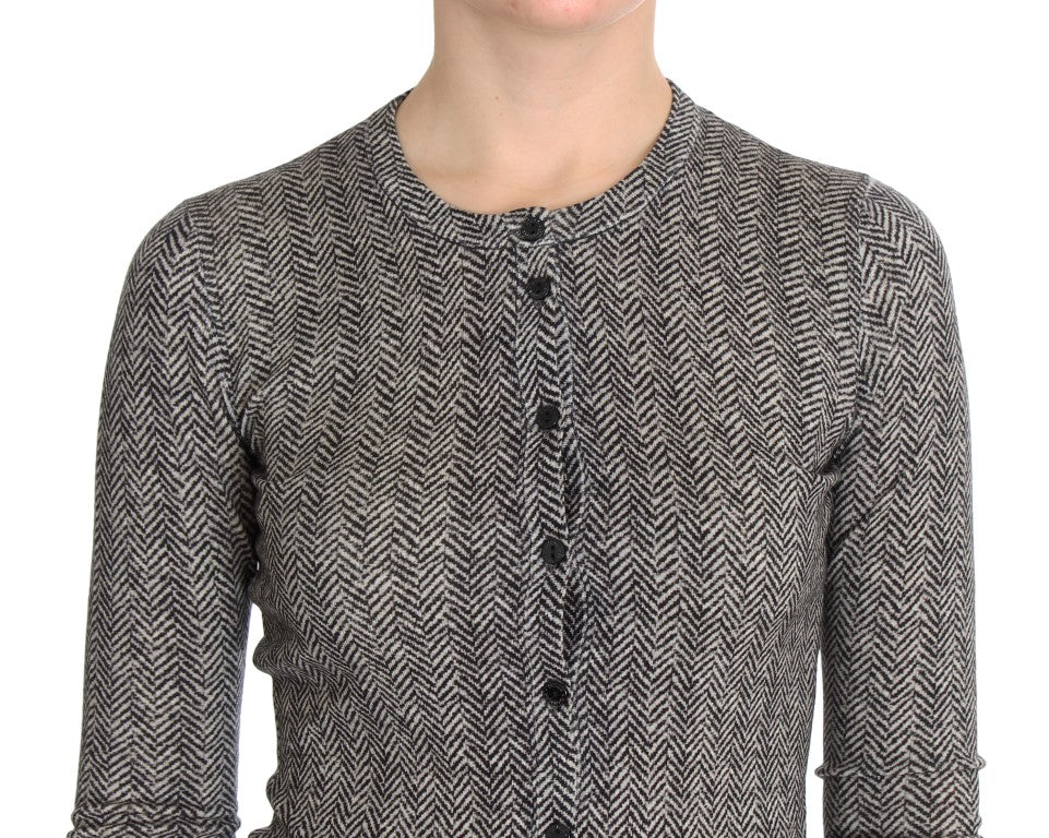 Dolce & Gabbana Eleganter schwarz-weißer Wollcardigan