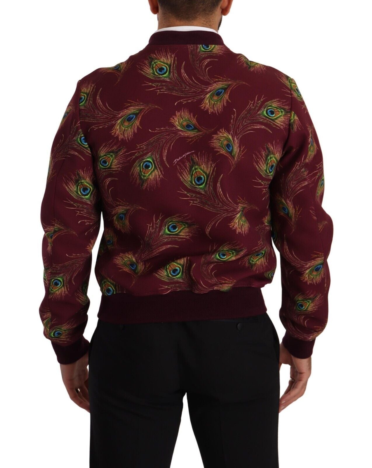 Dolce & Gabbana – Bomberjacke mit strahlend rotem Pfauenmuster