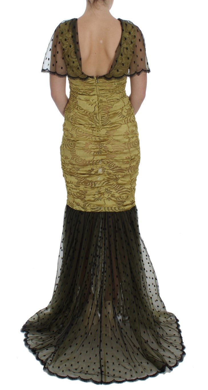 Rochie Dolce & Gabbana galbenă cu imprimeu floral și dantelă