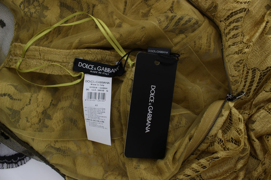 Dolce & Gabbana Gelbes Etuikleid aus floraler Spitze