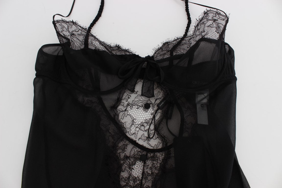 Dolce & Gabbana Elegantes schwarzes Dessous-Hemdchen aus Seidenspitze