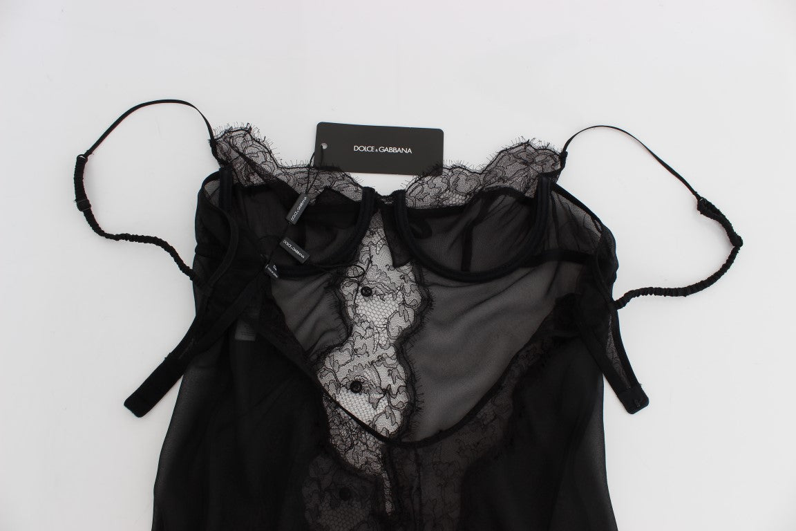Dolce & Gabbana Elegantes schwarzes Dessous-Hemdchen aus Seidenspitze