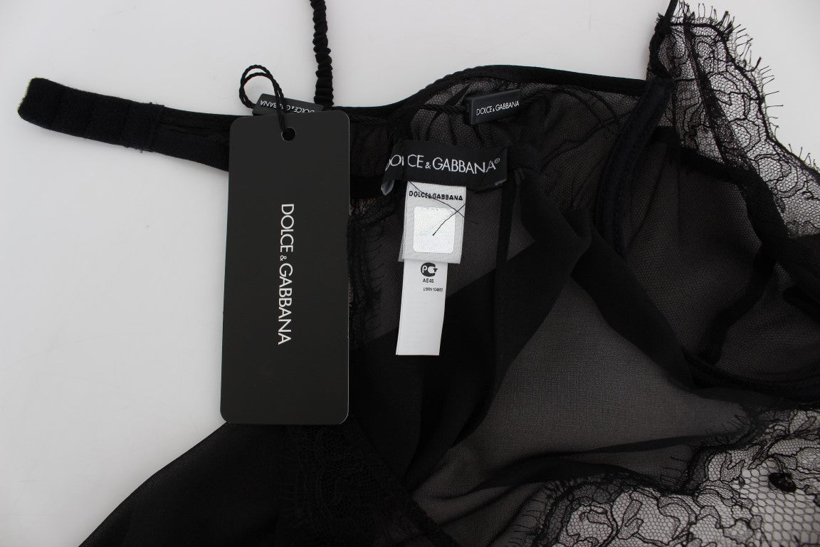 Dolce & Gabbana Elegantes schwarzes Dessous-Hemdchen aus Seidenspitze