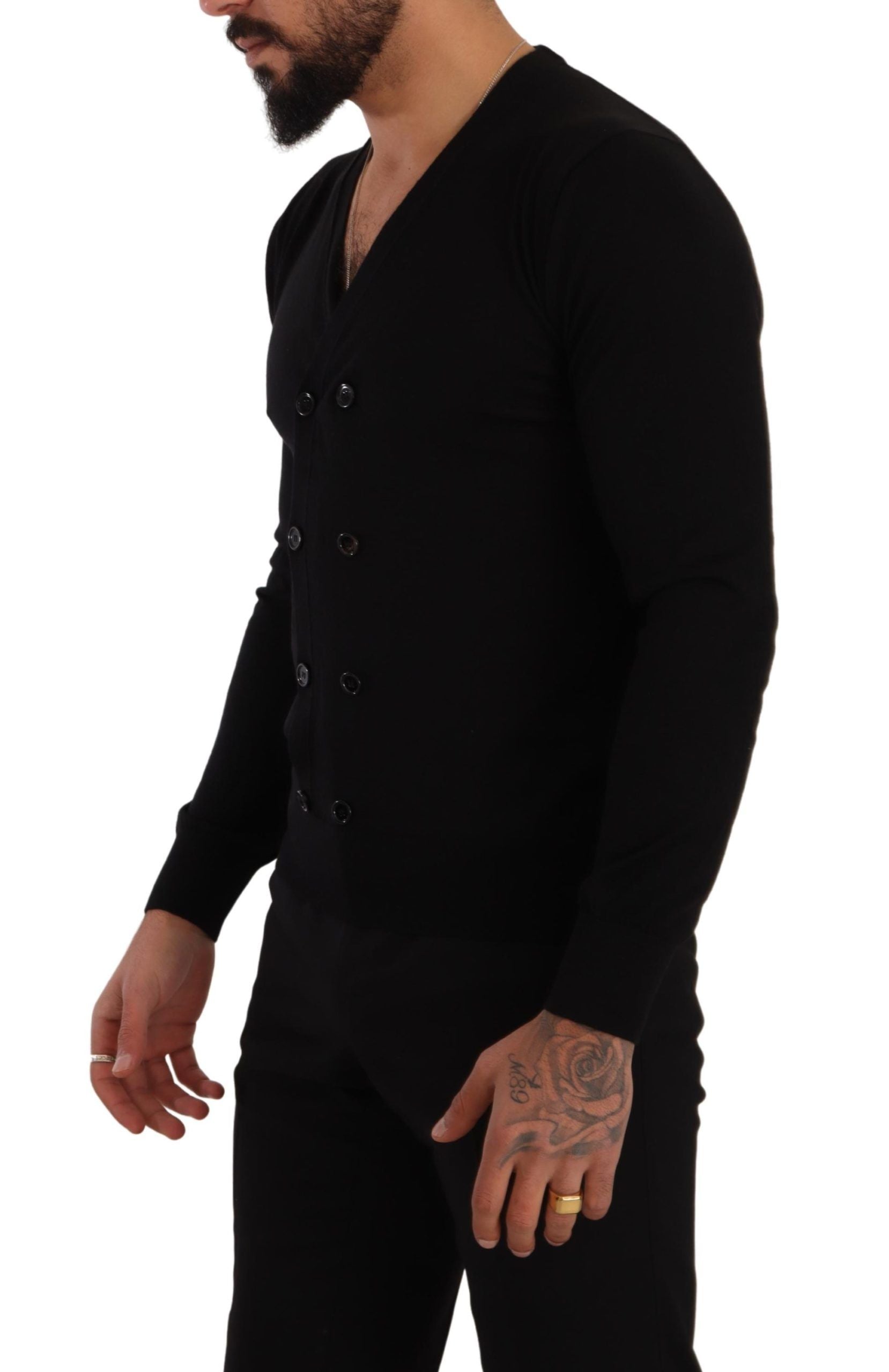 Cardigan elegant din cașmir negru cu decolteu în V Dolce & Gabbana