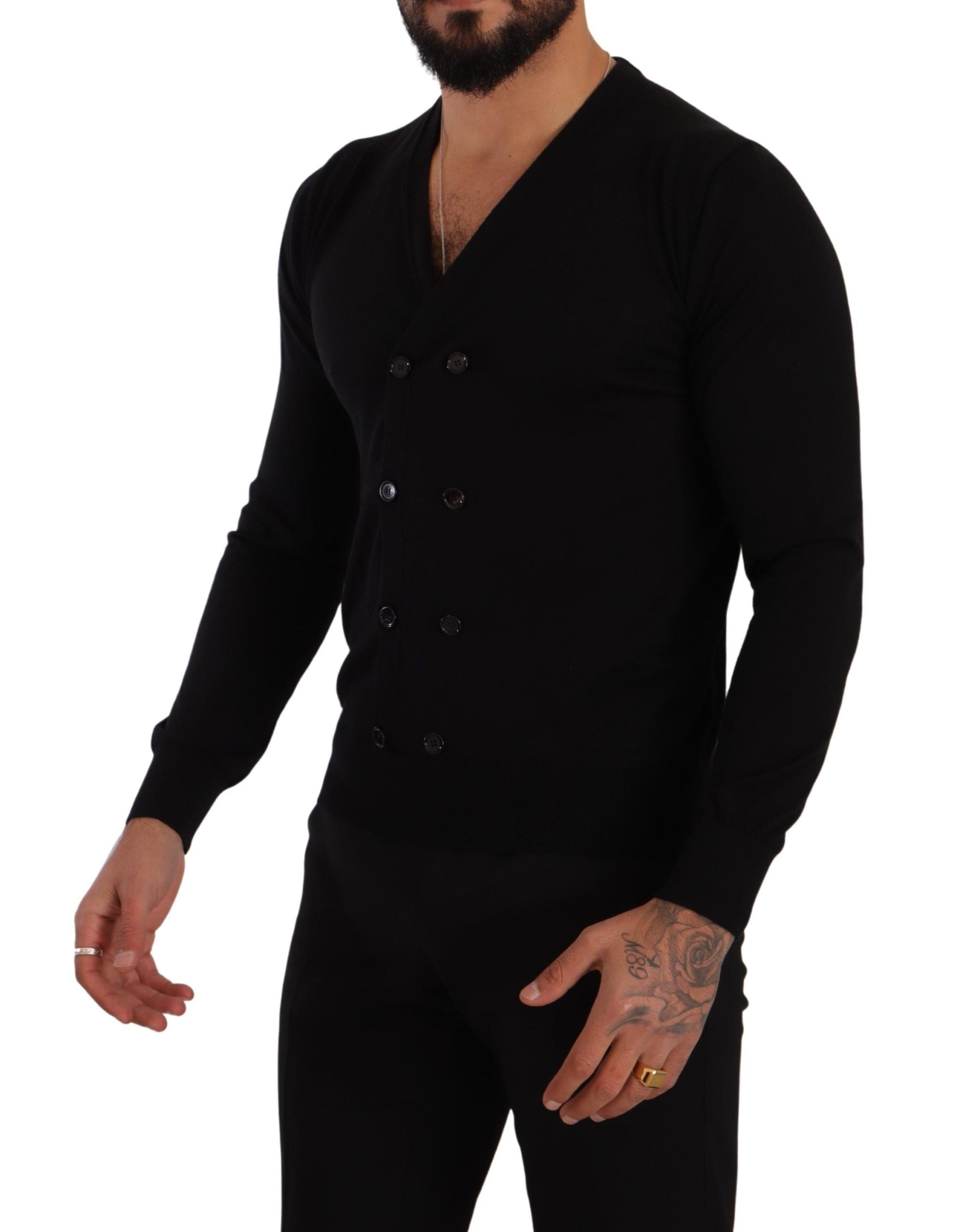 Cardigan elegant din cașmir negru cu decolteu în V Dolce & Gabbana