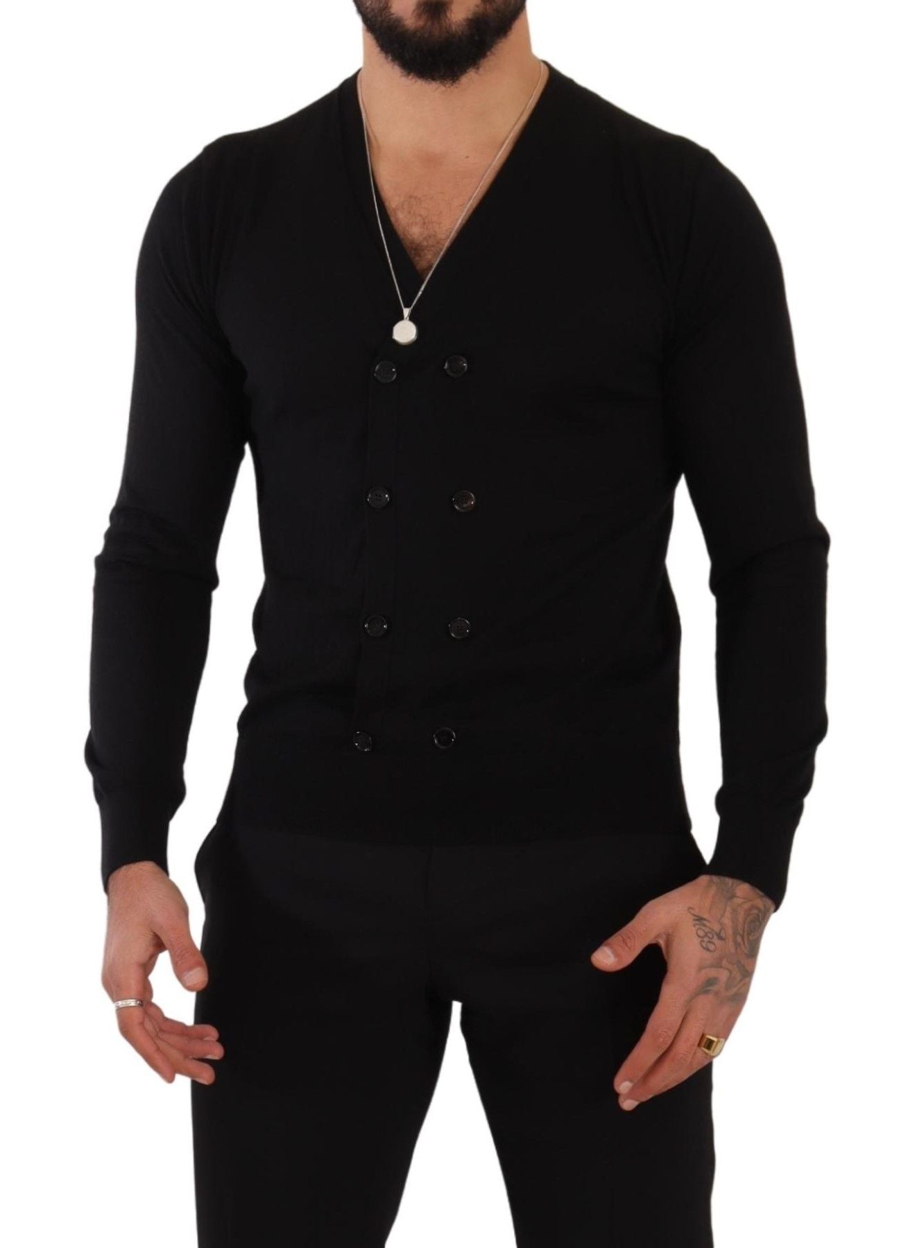 Cardigan elegant din cașmir negru cu decolteu în V Dolce & Gabbana