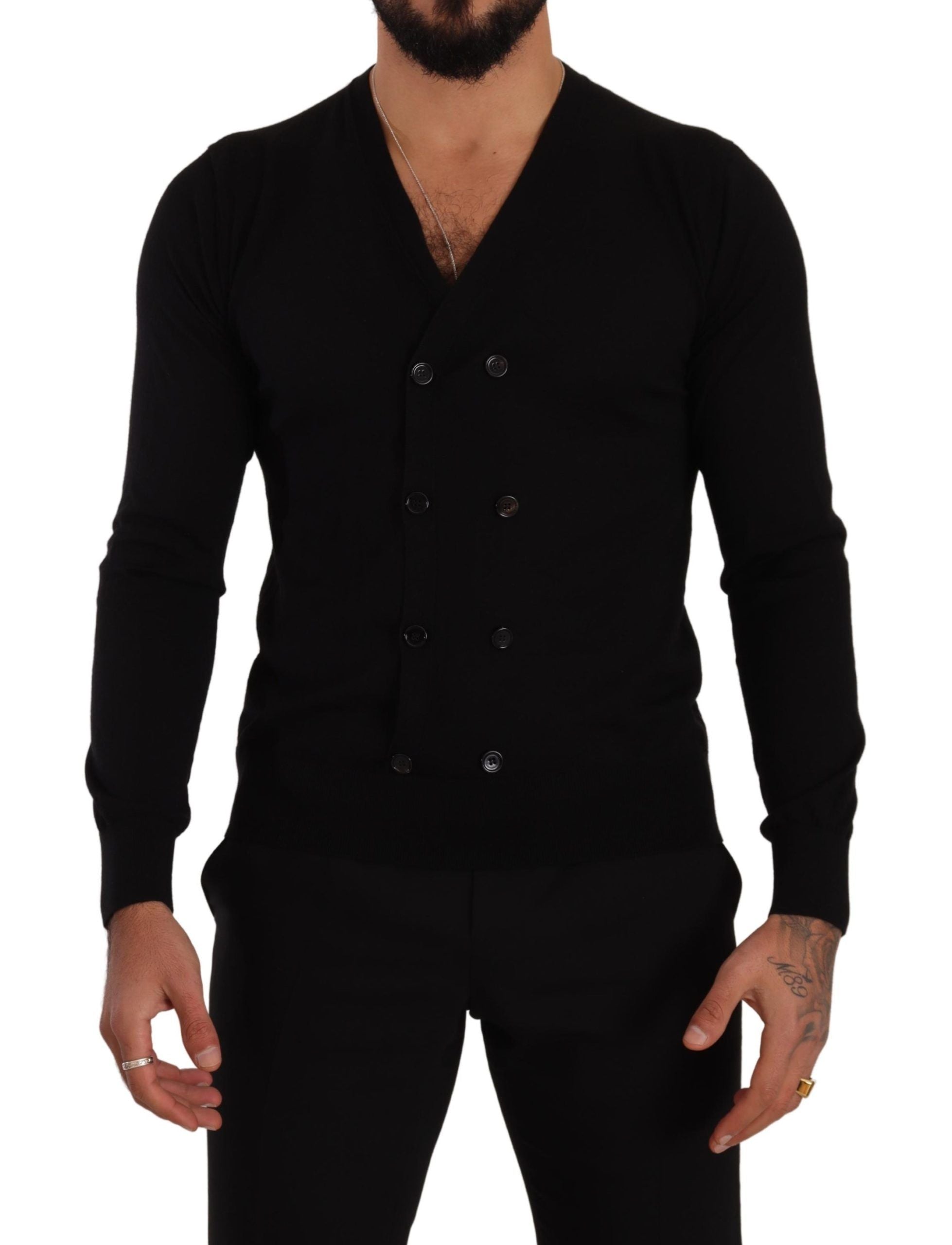Cardigan elegant din cașmir negru cu decolteu în V Dolce & Gabbana