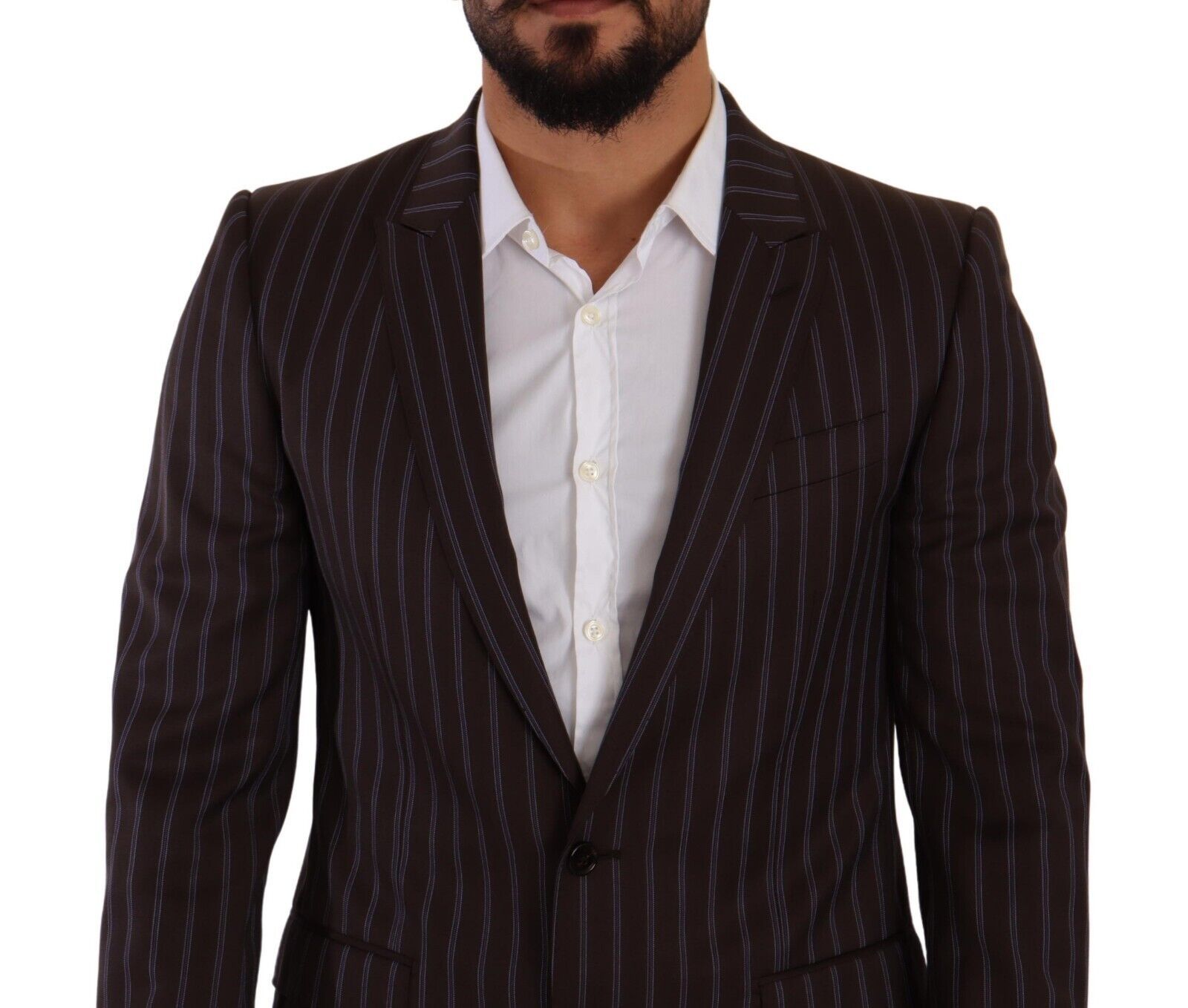 Dolce & Gabbana – Eleganter, kastanienbrauner, gestreifter Slim-Fit-Anzug