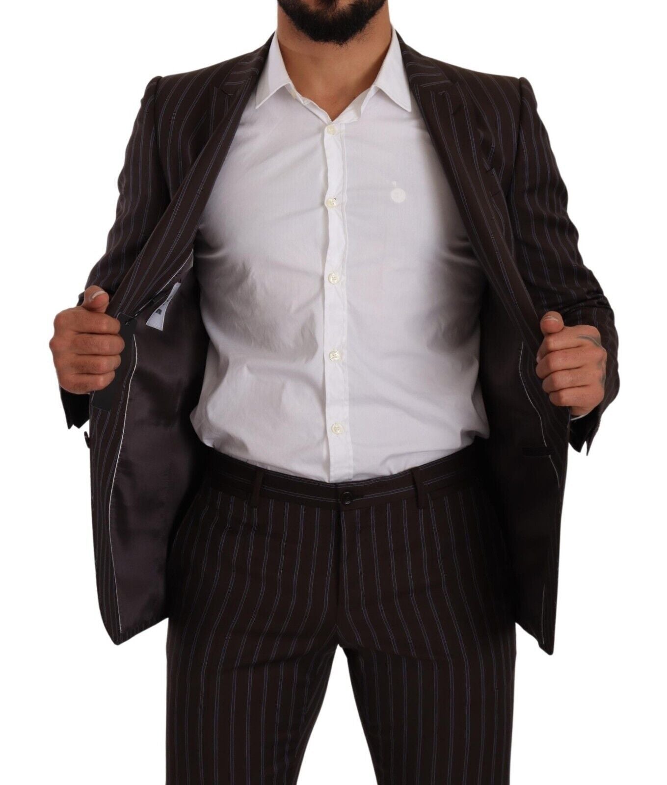 Dolce & Gabbana – Eleganter, kastanienbrauner, gestreifter Slim-Fit-Anzug
