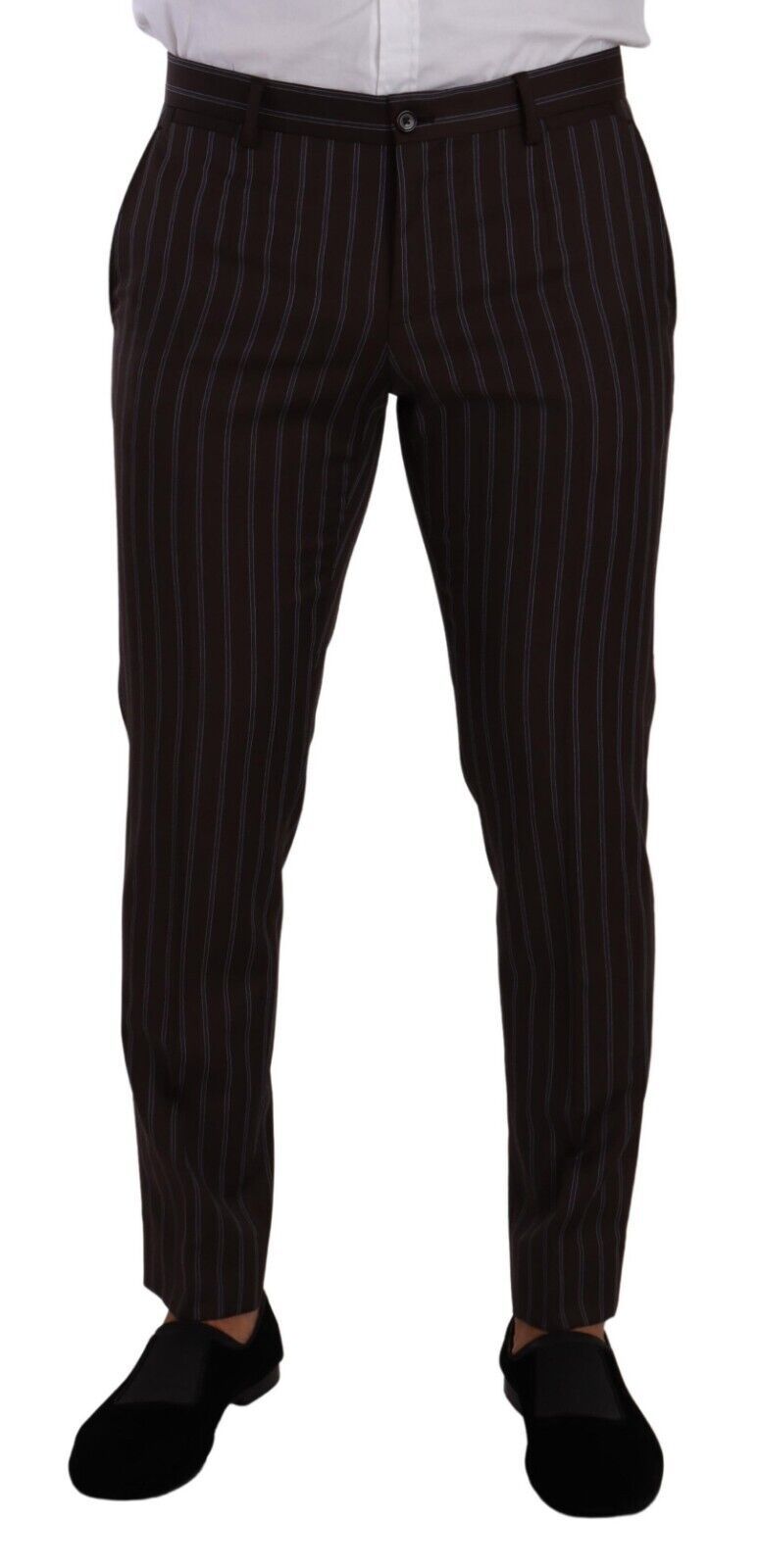Dolce & Gabbana – Eleganter, kastanienbrauner, gestreifter Slim-Fit-Anzug