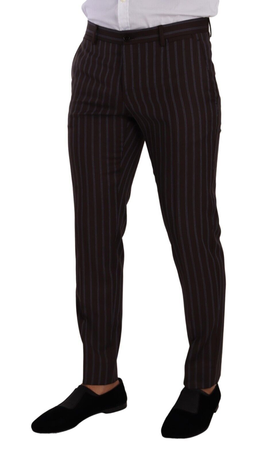 Dolce & Gabbana – Eleganter, kastanienbrauner, gestreifter Slim-Fit-Anzug
