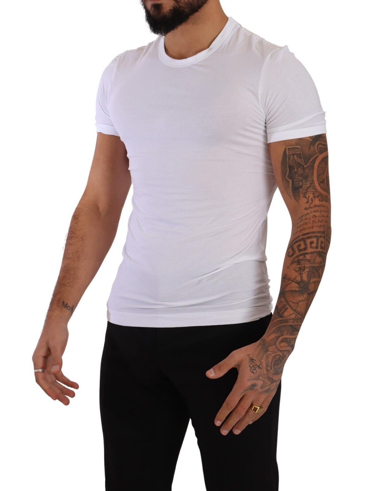 Tricou Dolce & Gabbana elegant cu guler rotund din amestec de bumbac alb
