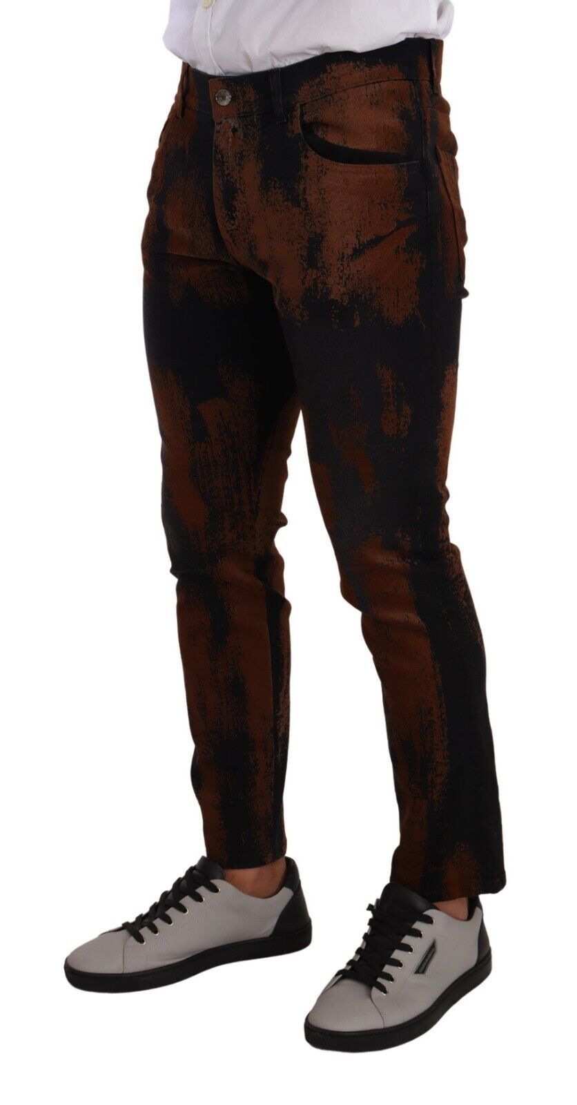 Dolce & Gabbana Chic Schwarz-braune Batik-Slim-Fit-Jeans