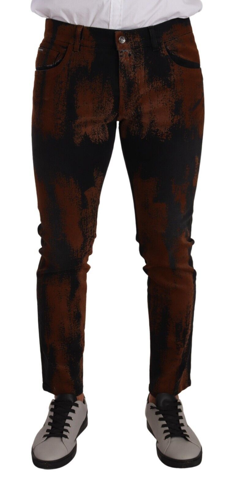 Dolce & Gabbana Chic Schwarz-braune Batik-Slim-Fit-Jeans