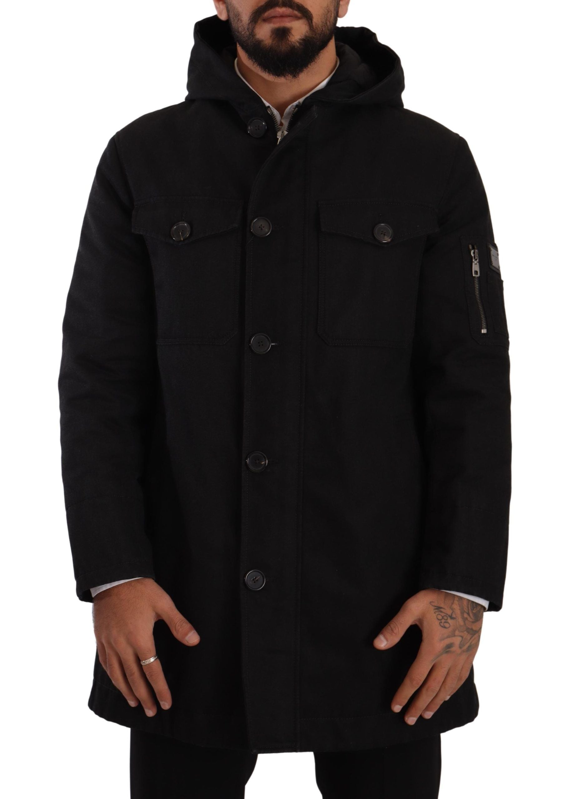 Dolce & Gabbana Elegante schwarze Parka-Kapuzenjacke