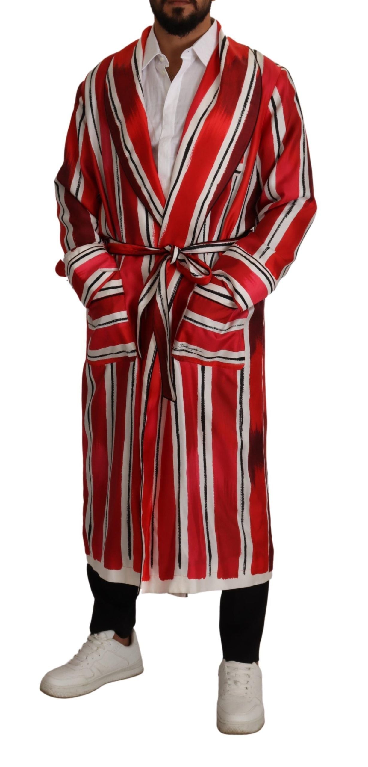 Halat de noapte din mătase cu dungi elegante Dolce & Gabbana
