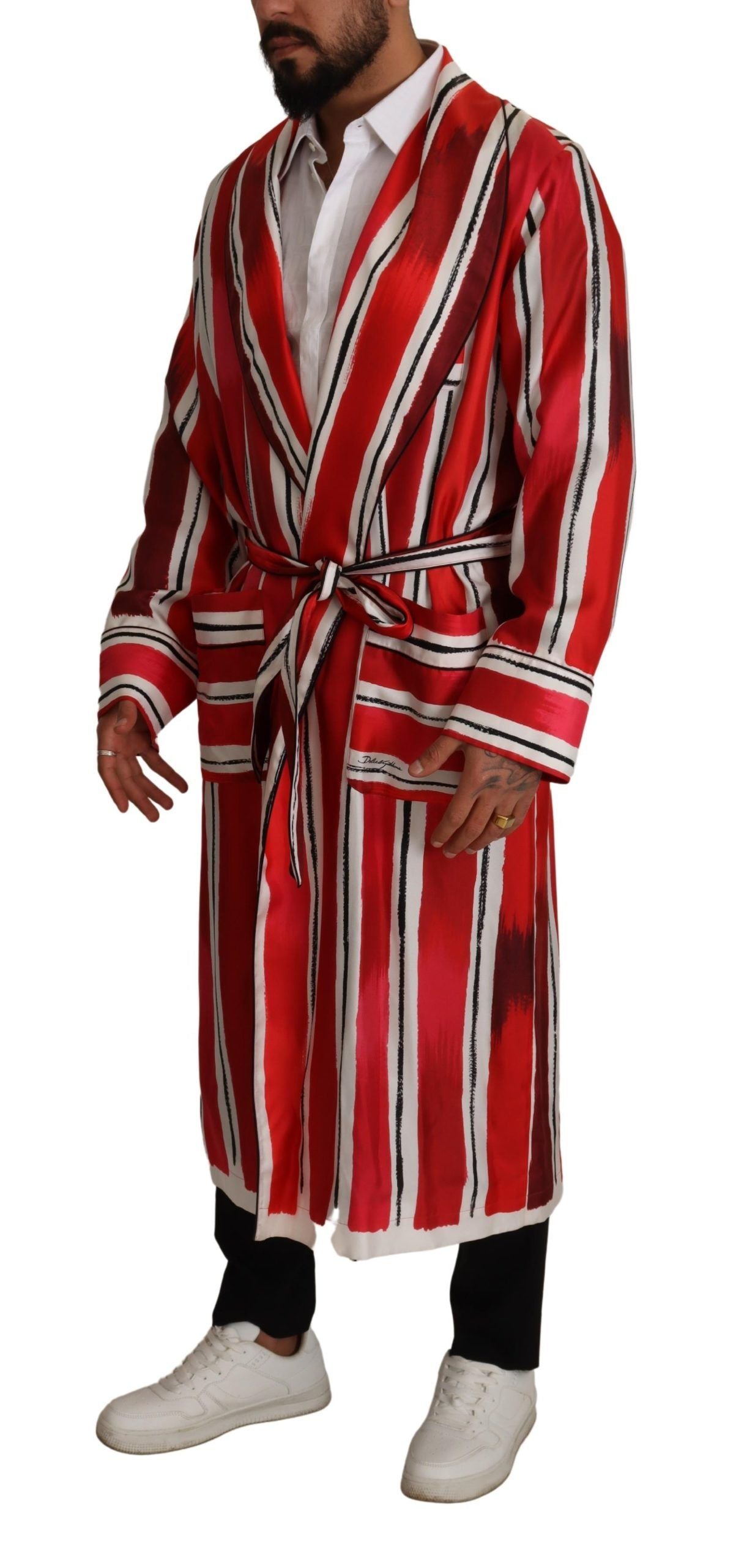 Halat de noapte din mătase cu dungi elegante Dolce & Gabbana
