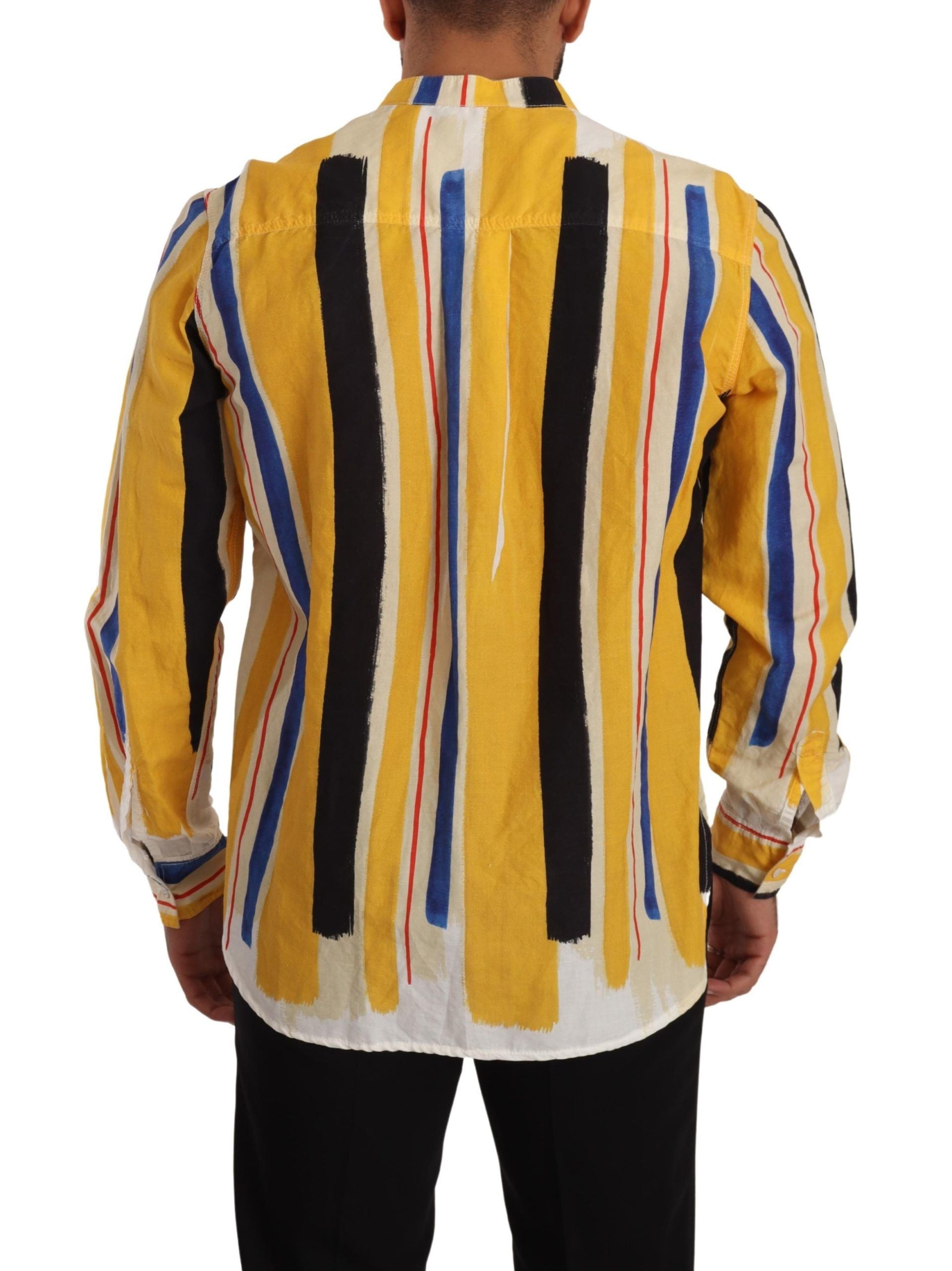 Dolce & Gabbana Elegantes gelb gestreiftes Henley-Shirt