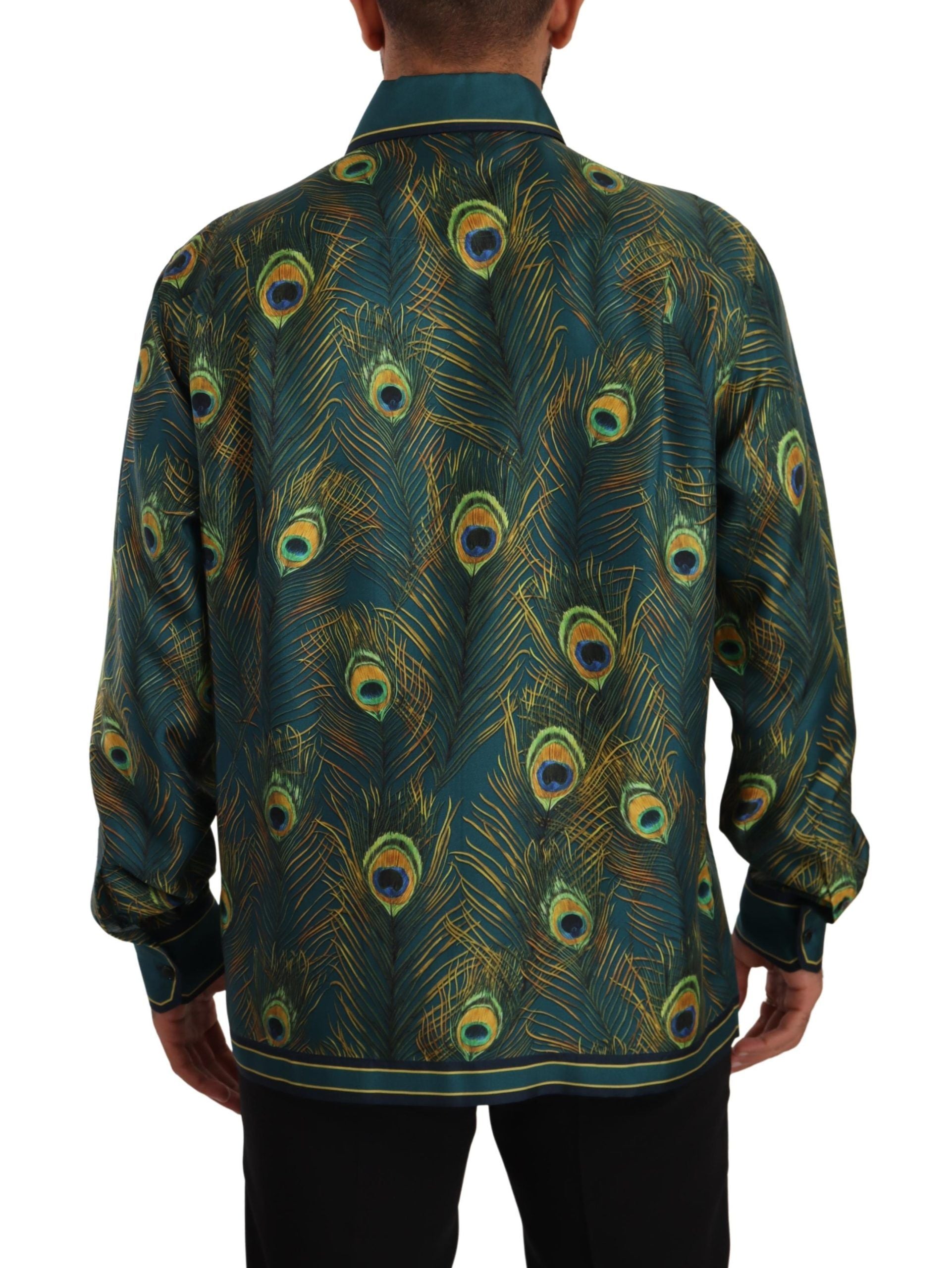 Dolce & Gabbana Seidenhemd mit Pfauenfeder-Print