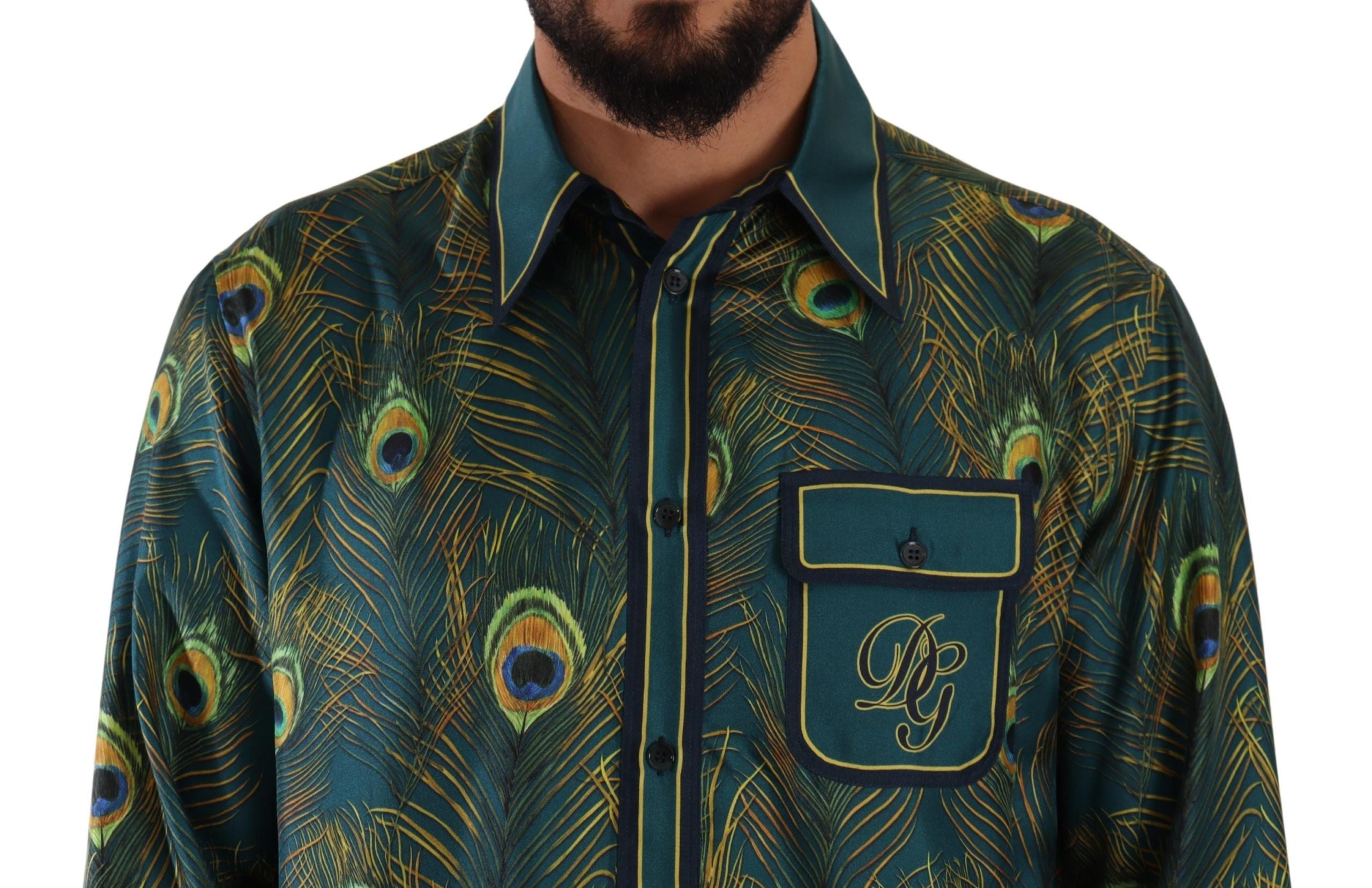 Dolce & Gabbana Seidenhemd mit Pfauenfeder-Print