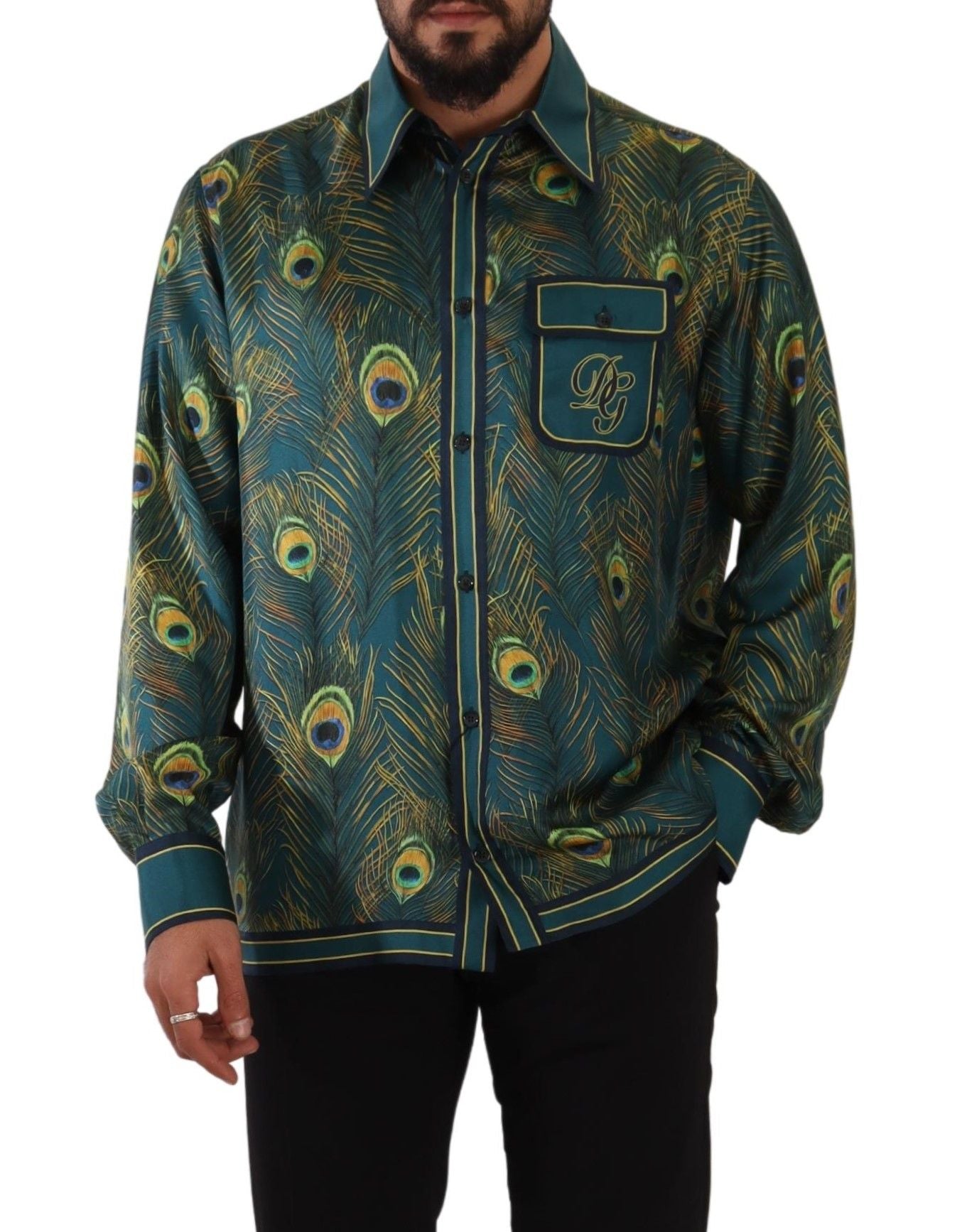 Dolce & Gabbana Seidenhemd mit Pfauenfeder-Print