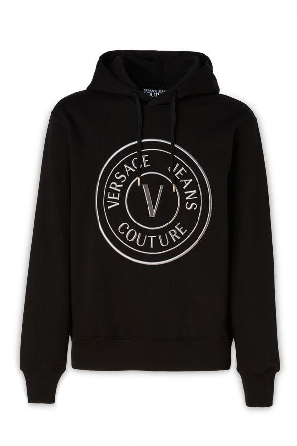 Hanorac cu glugă superbă din bumbac negru Versace Jeans