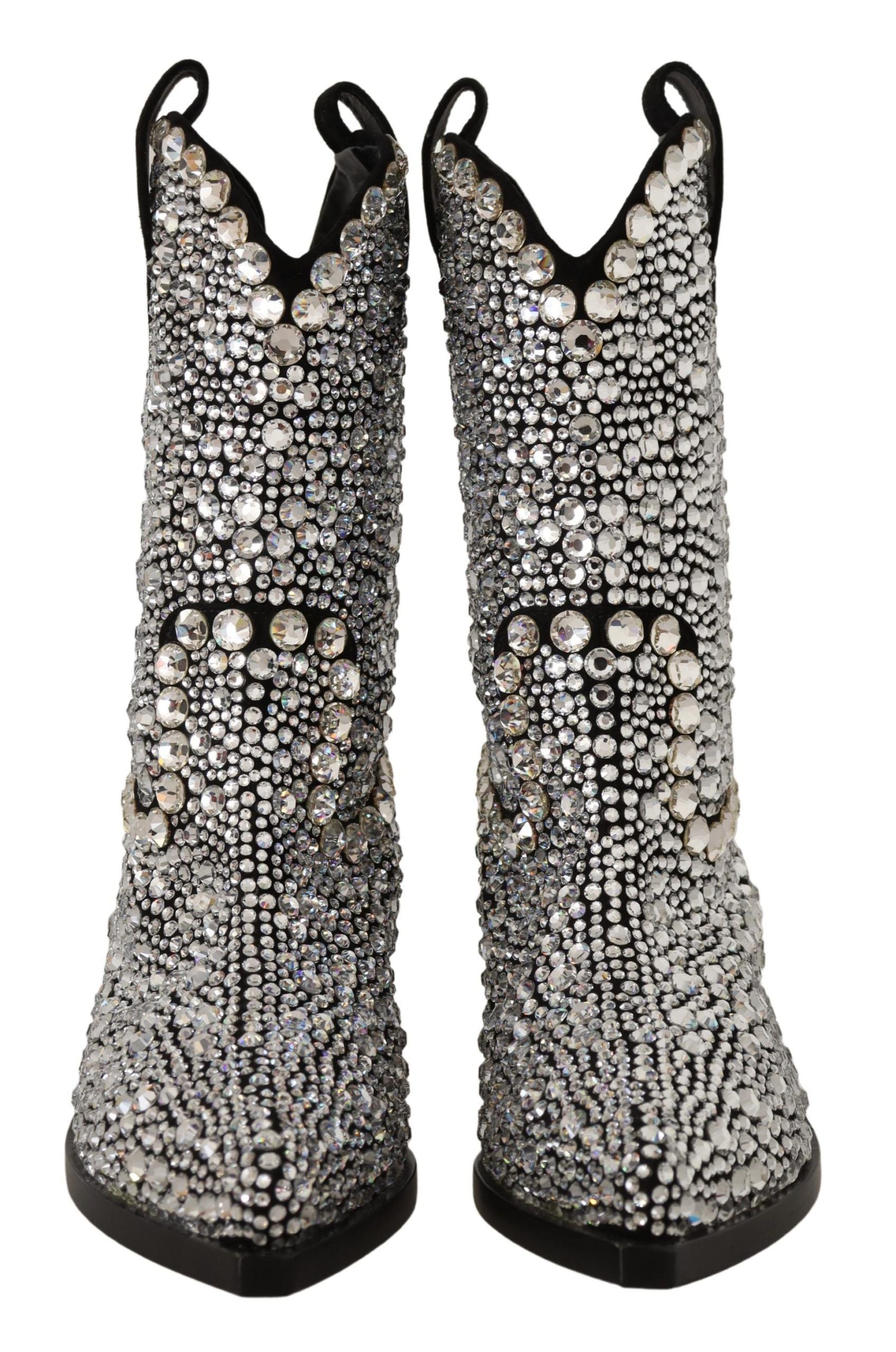 Dolce & Gabbana – Schwarze Wildlederstiefel mit Kristallverzierung