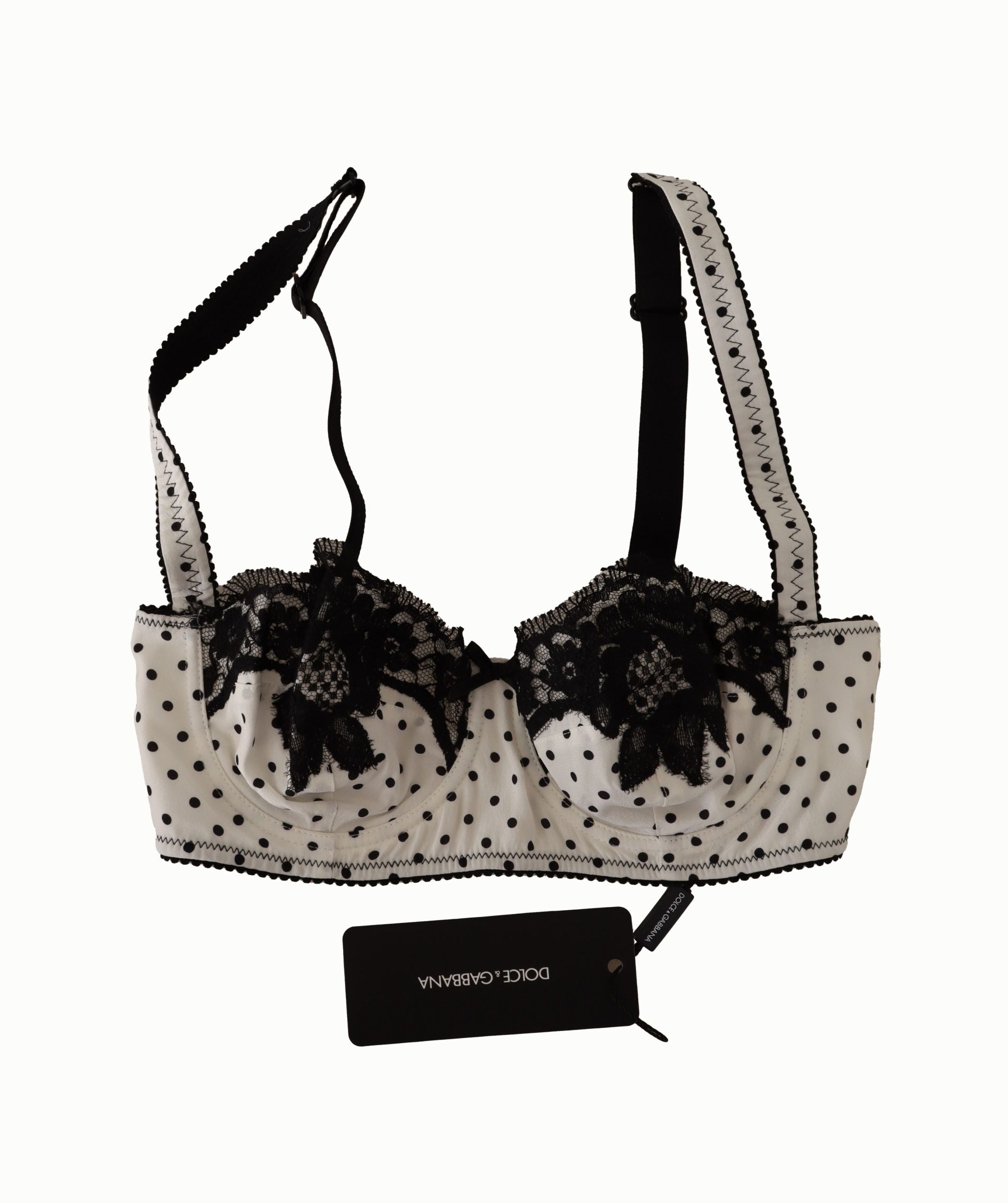 Dolce & Gabbana Eleganter BH aus weißer Spitze und gepunkteter Seide