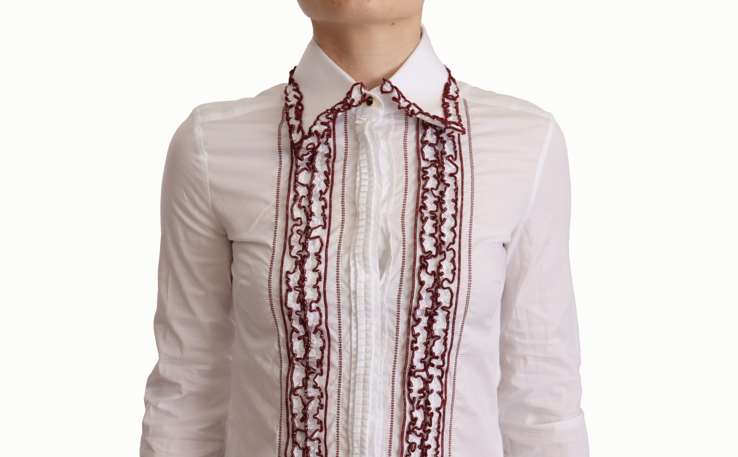 Dolce & Gabbana - Polo elegant cu mânecă lungă din bumbac alb