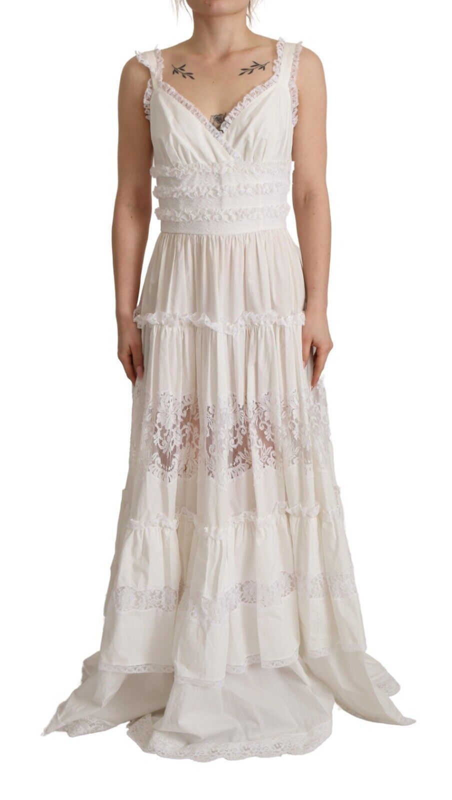 Dolce & Gabbana – Elegantes, weißes A-Linien-Maxikleid mit Stufen