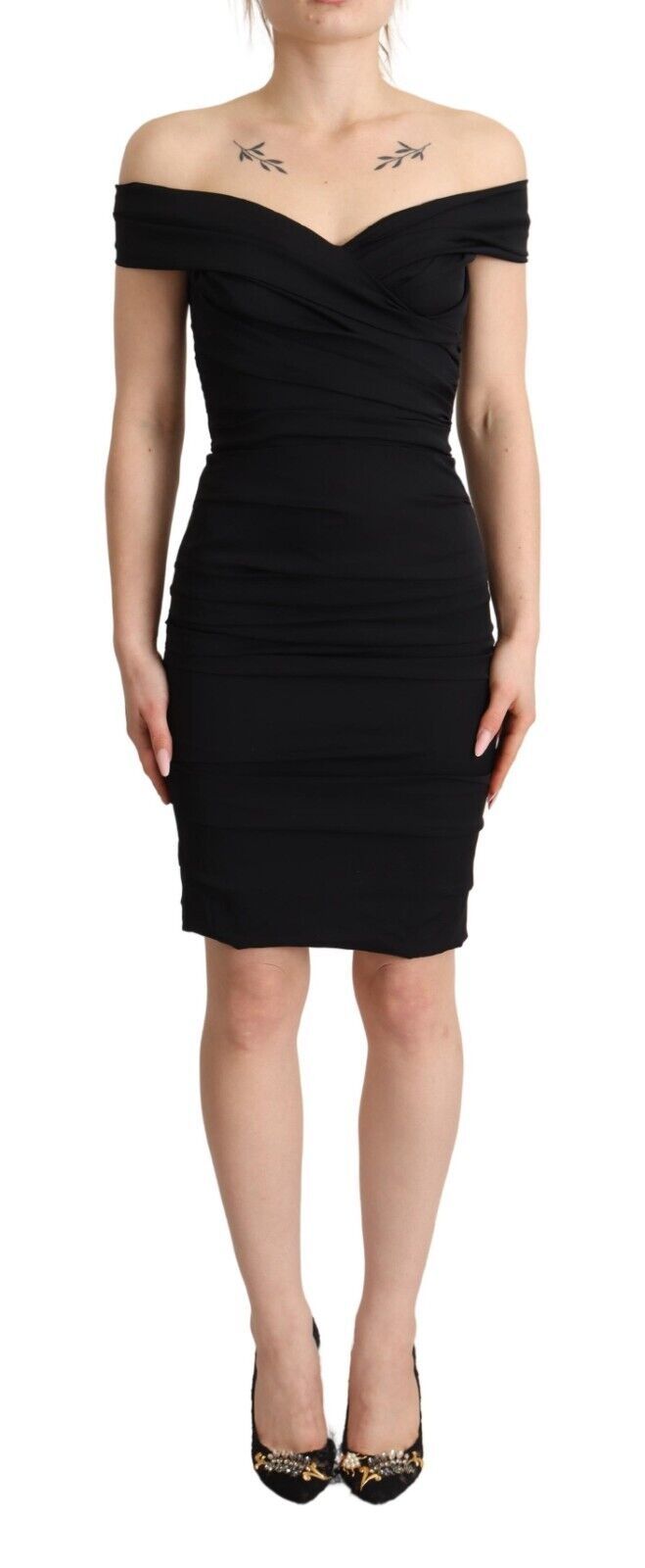 Rochie elegantă din mătase neagră Dolce & Gabbana, cu umeri goi