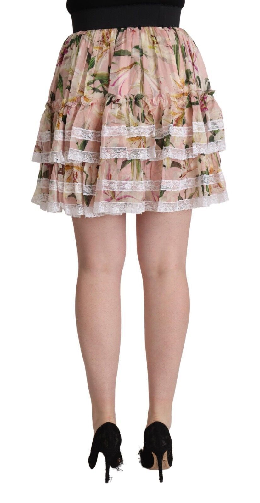 Dolce & Gabbana – Eleganter, gestufter Minirock in A-Linie mit Lilien-Print