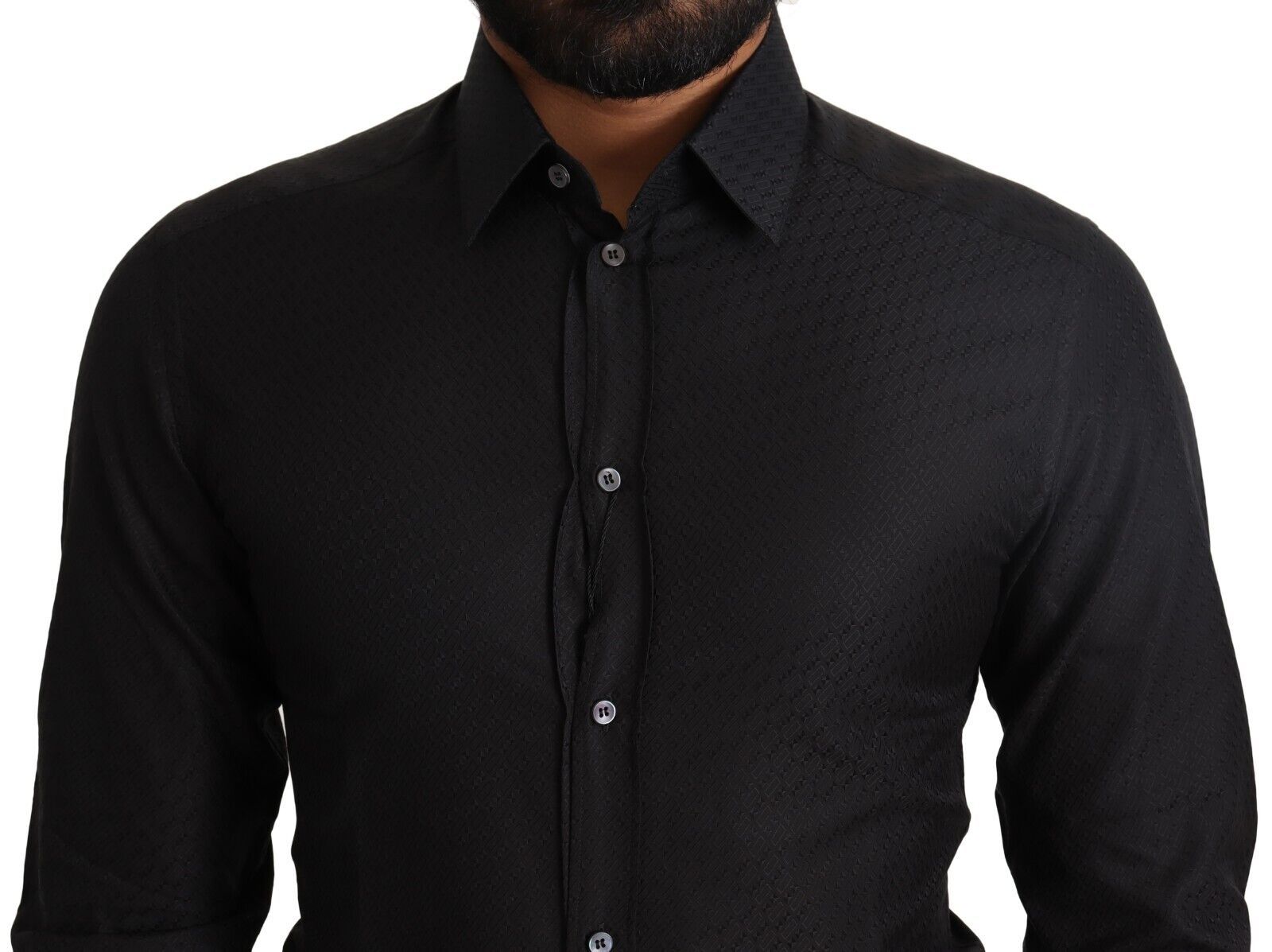 Dolce & Gabbana Elegantes schwarzes Baumwoll-Gold-Oberhemd