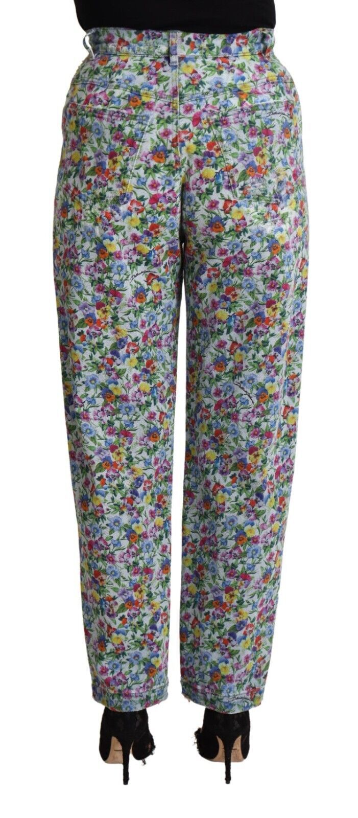 Dolce & Gabbana – Hoch taillierte, konisch zulaufende Jeans aus Denim mit Blumenmuster