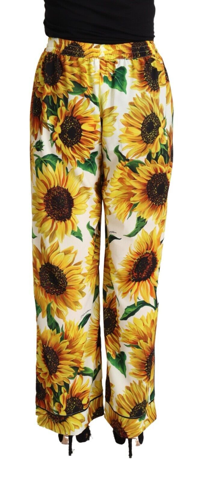Dolce & Gabbana – Elegante Hose mit weitem Bein und Sonnenblumenmuster