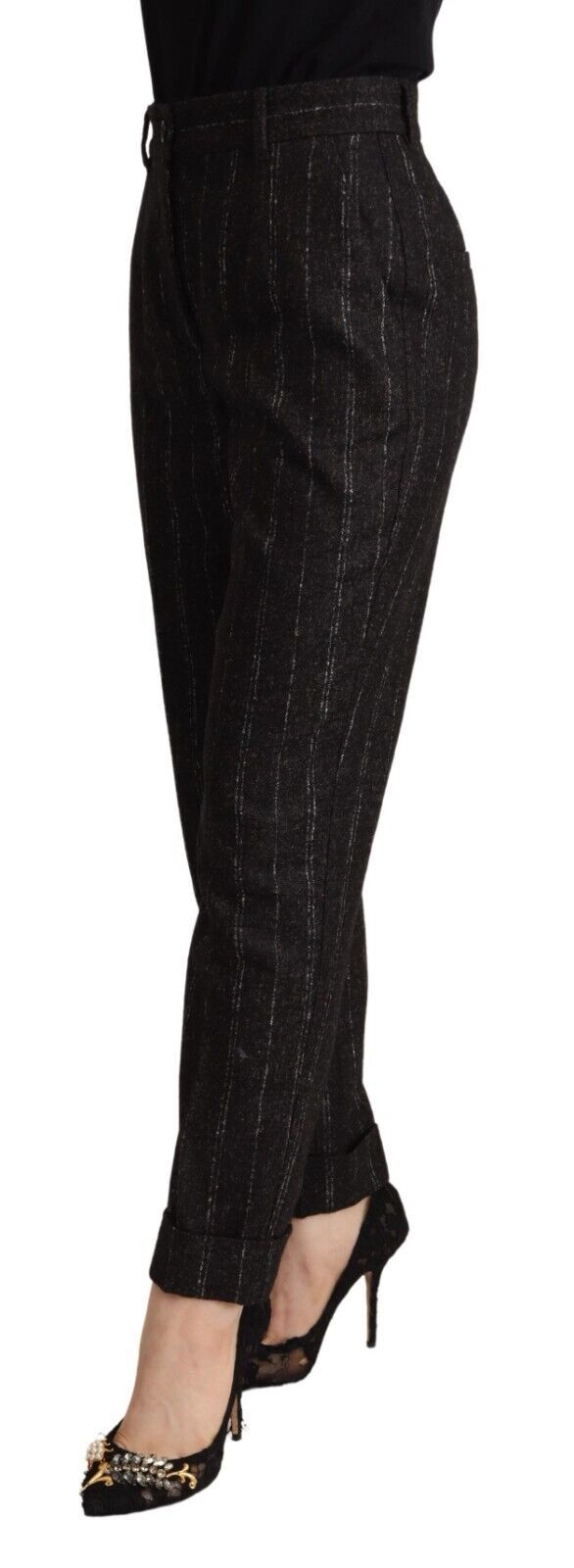 Dolce & Gabbana Elegante, gestreifte, konische Hose mit hoher Taille