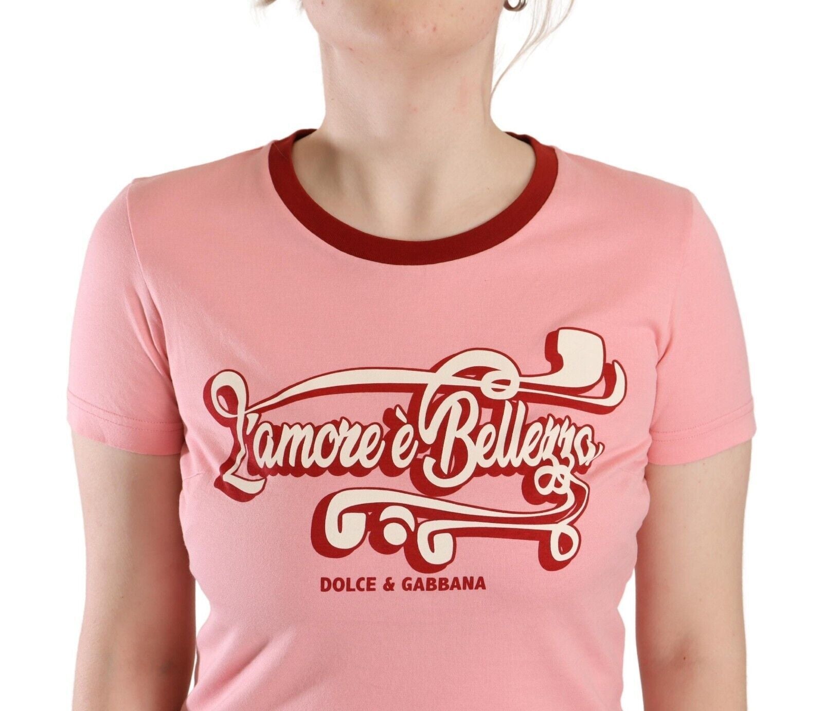 Dolce & Gabbana Schickes rosa T-Shirt mit Rundhalsausschnitt und Logo