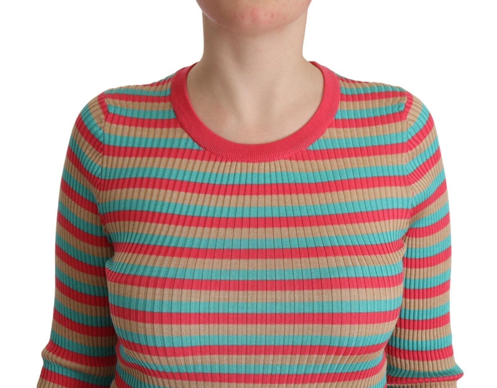 Dolce & Gabbana Eleganter gestreifter Seidenpullover mit Rundhalsausschnitt
