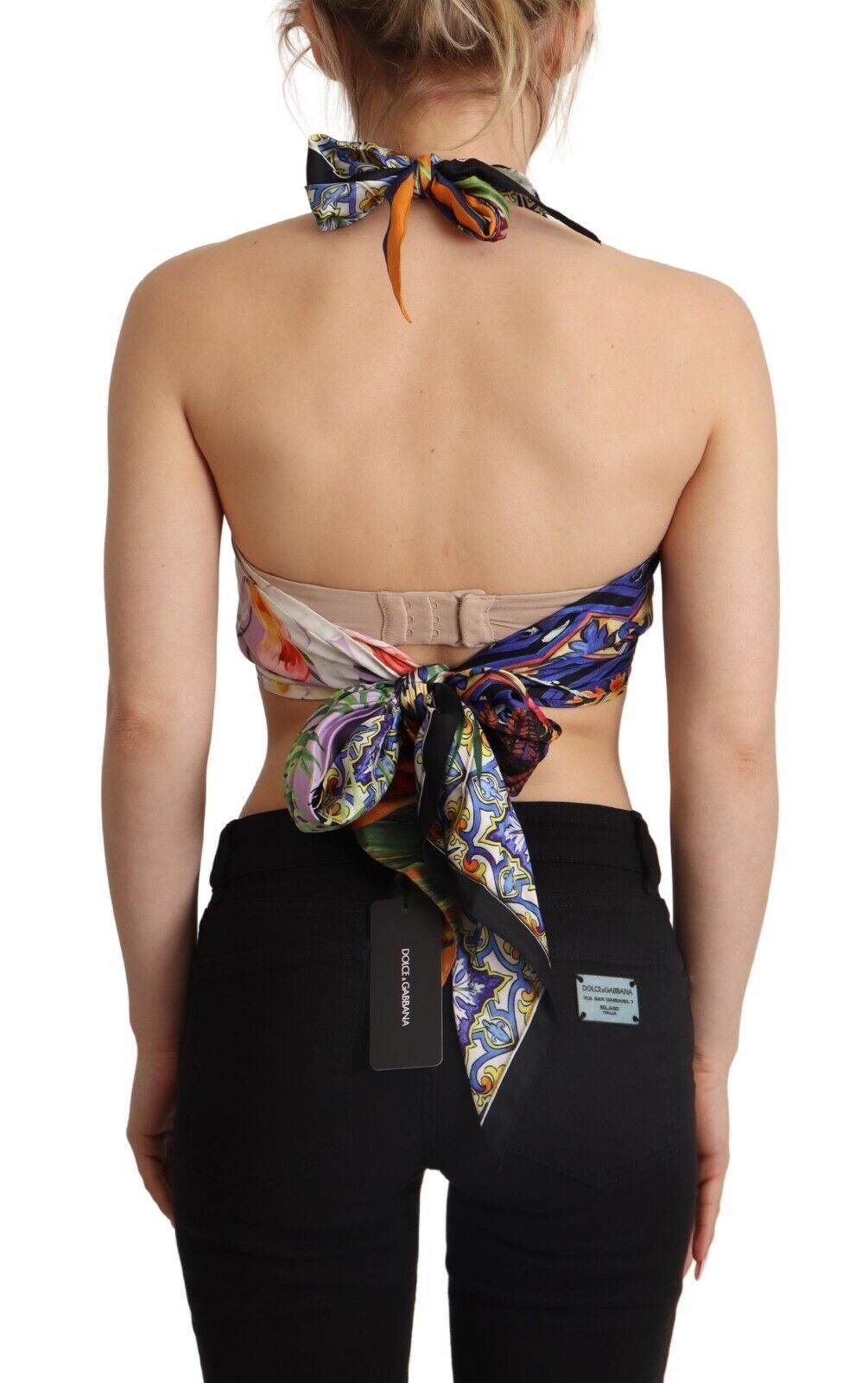 Dolce & Gabbana – Üppiges Neckholder-Crop-Top aus Seide – Mehrfarbig