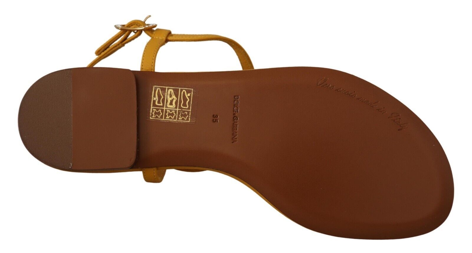 Dolce & Gabbana – Senfgelbe, flache Sandalen mit T-Riemen und Herzverzierung