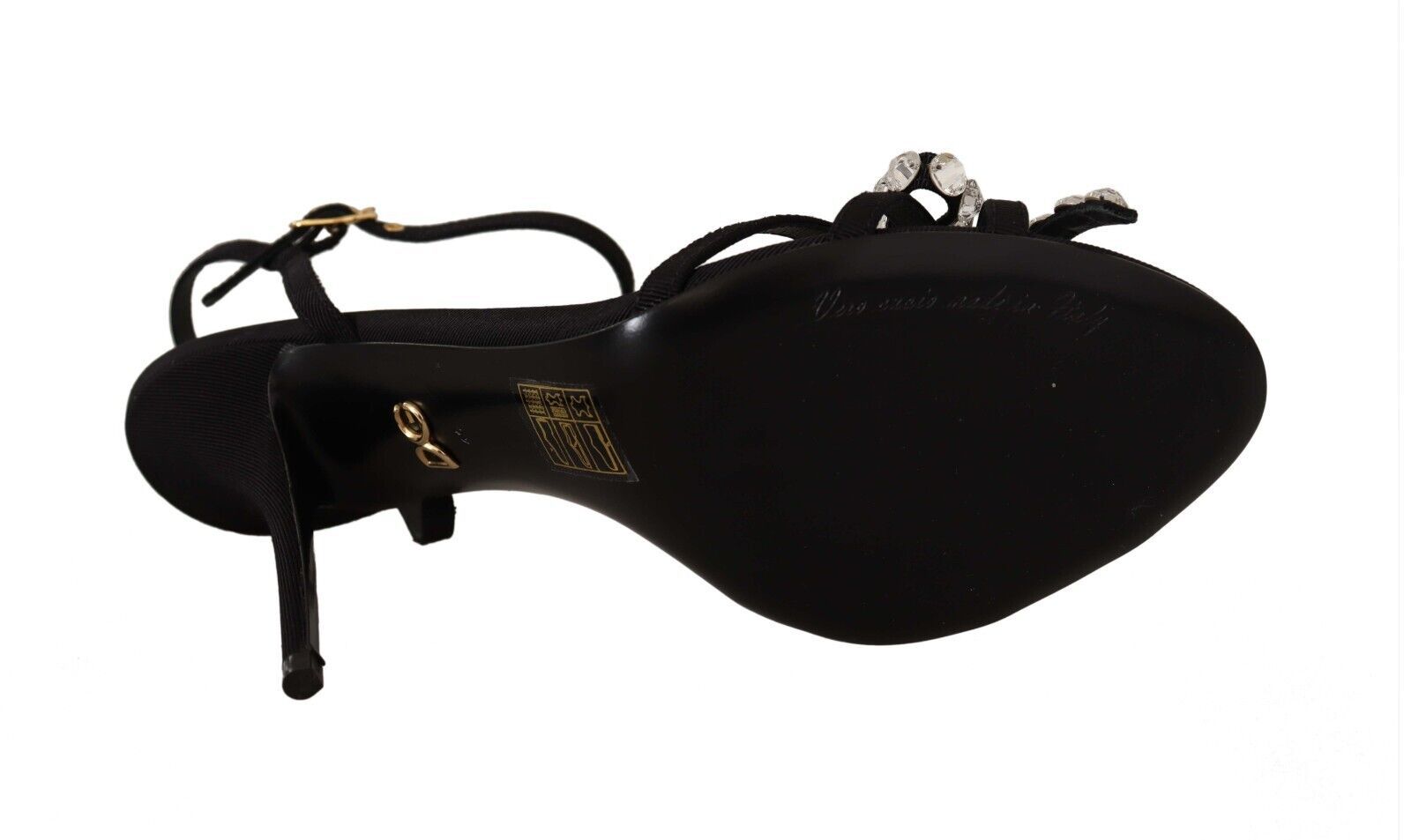 Dolce & Gabbana Elegante schwarze Viskose-Sandalen mit Knöchelriemen und Kristallen