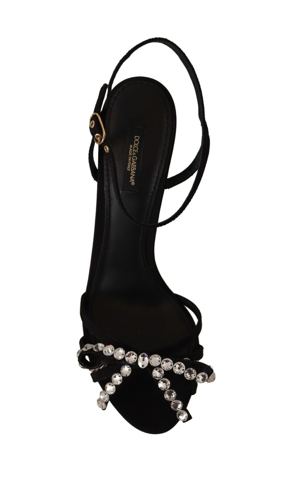 Dolce & Gabbana Elegante schwarze Viskose-Sandalen mit Knöchelriemen und Kristallen