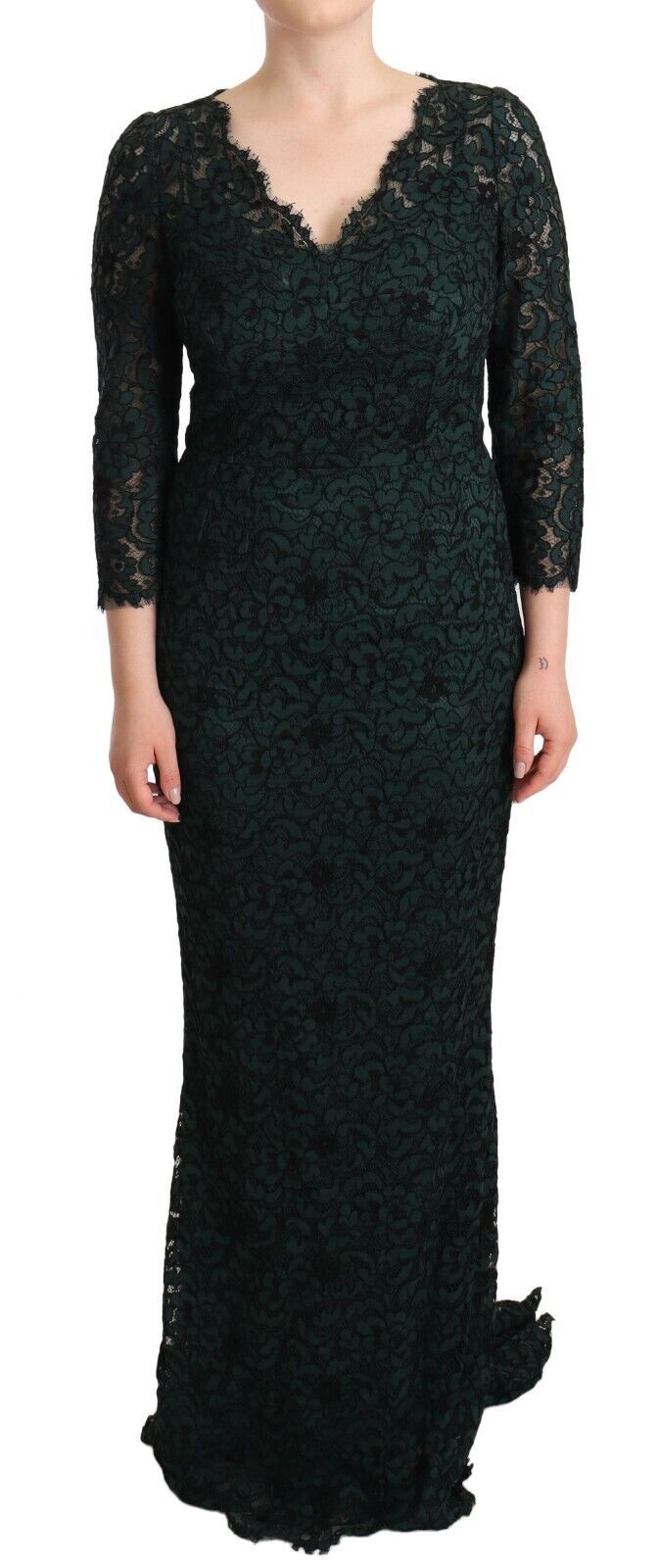 Rochie elegantă până la podea cu decolteu în V, din dantelă, Dolce & Gabbana